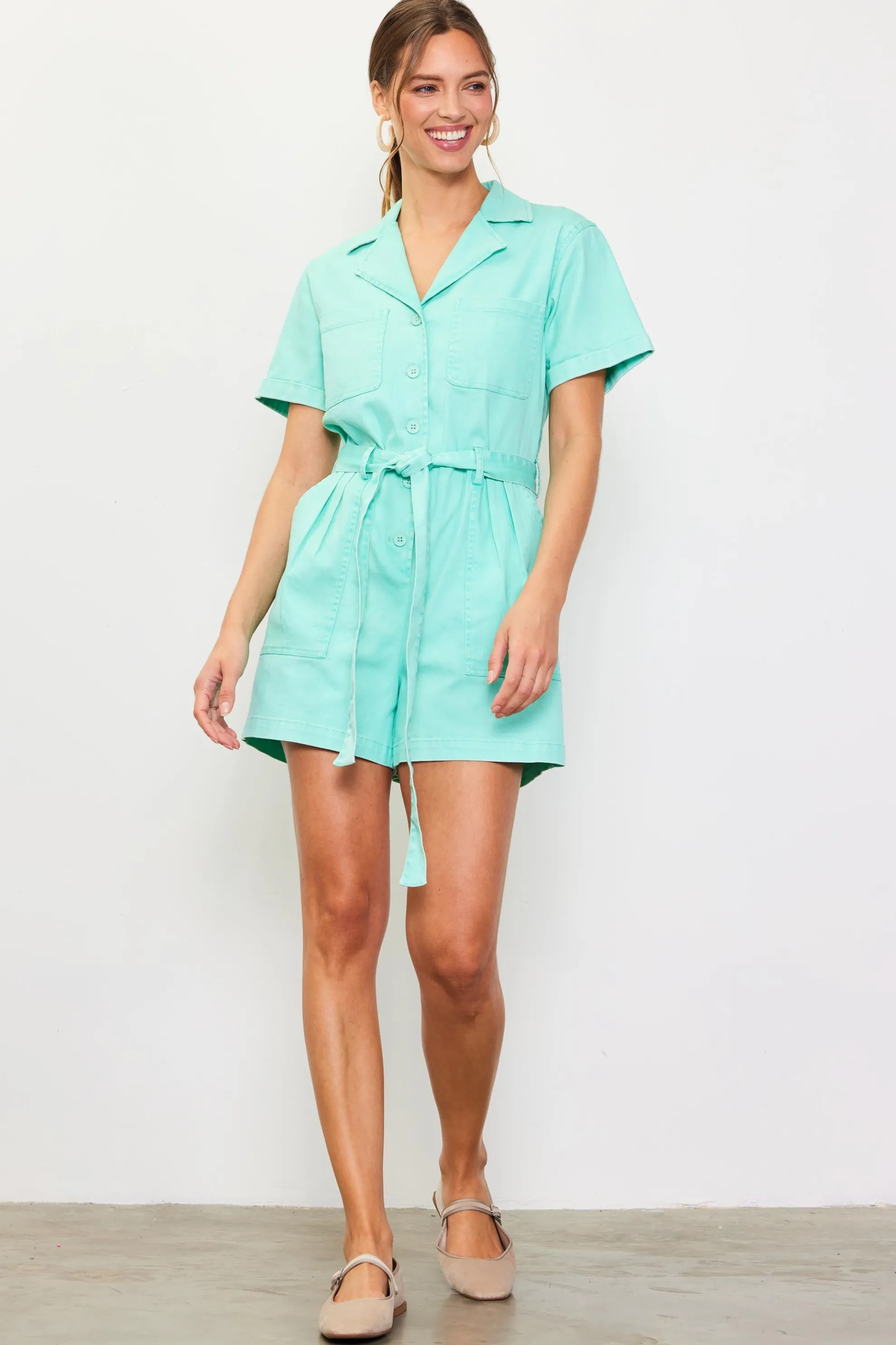 Washed Twill Utility Romper