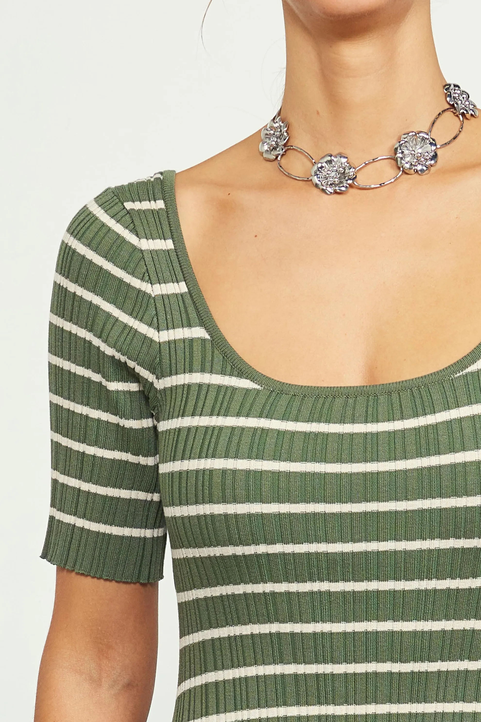 Short Sleeve Striped Knit Maxi Dress