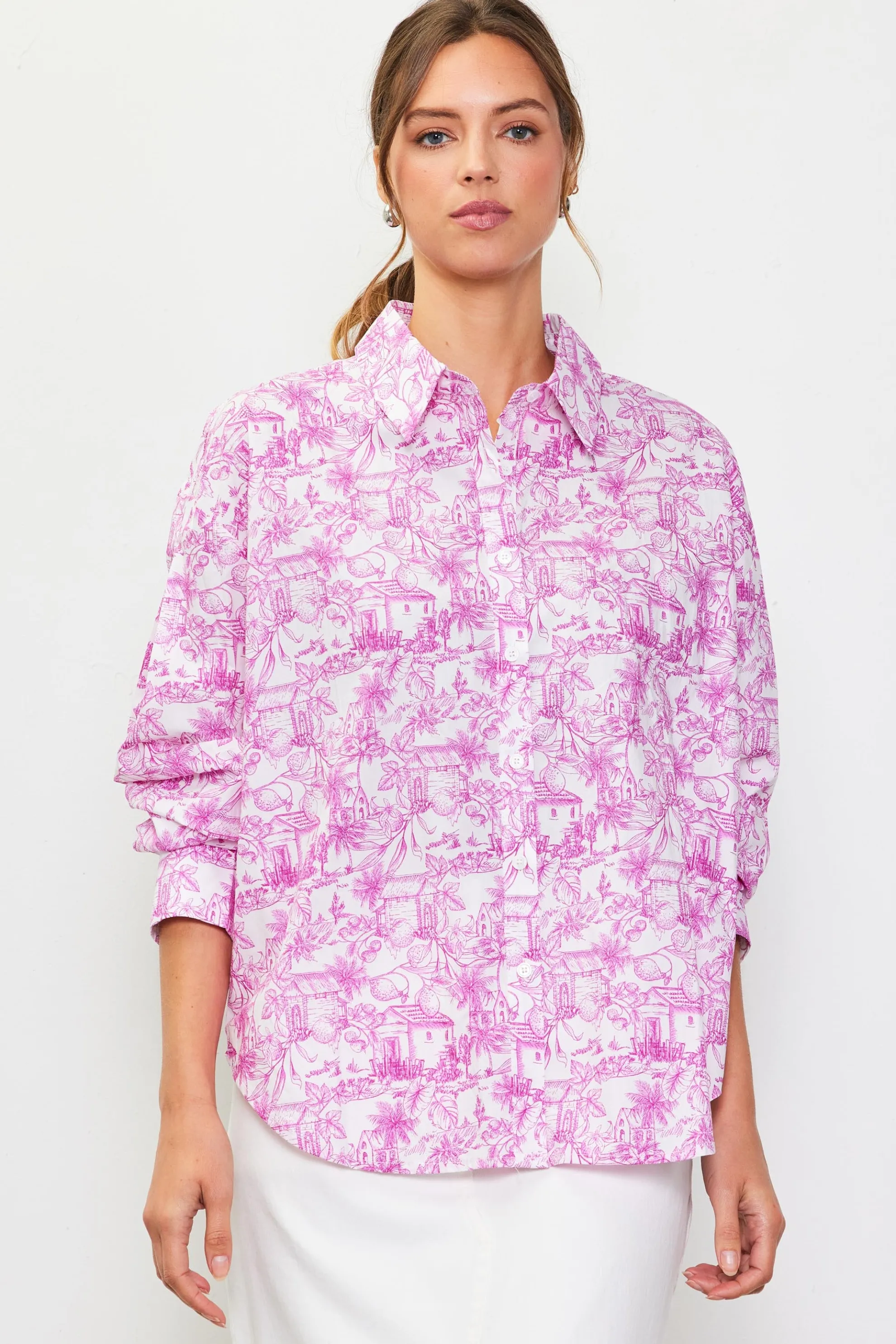 Daphne Floral Print Button Down Blouse