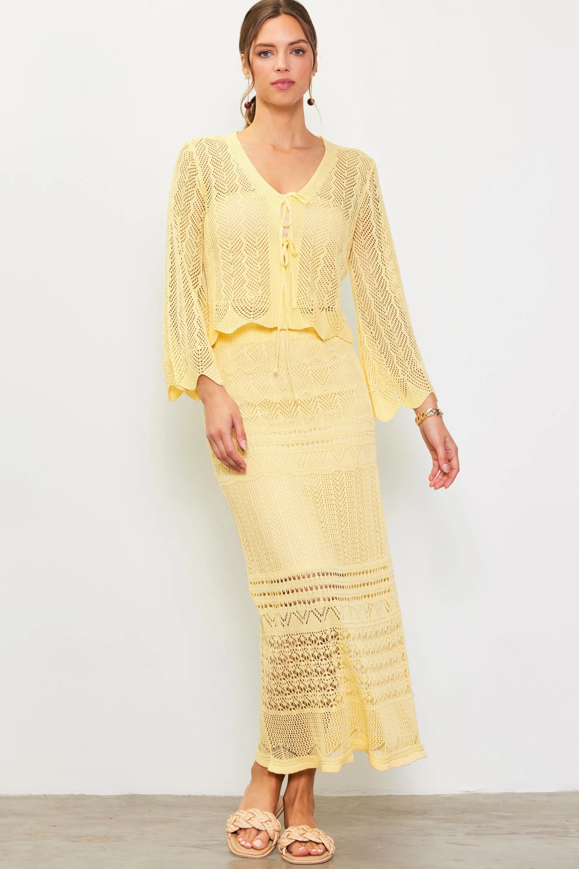 Open Knit Midi Skirt