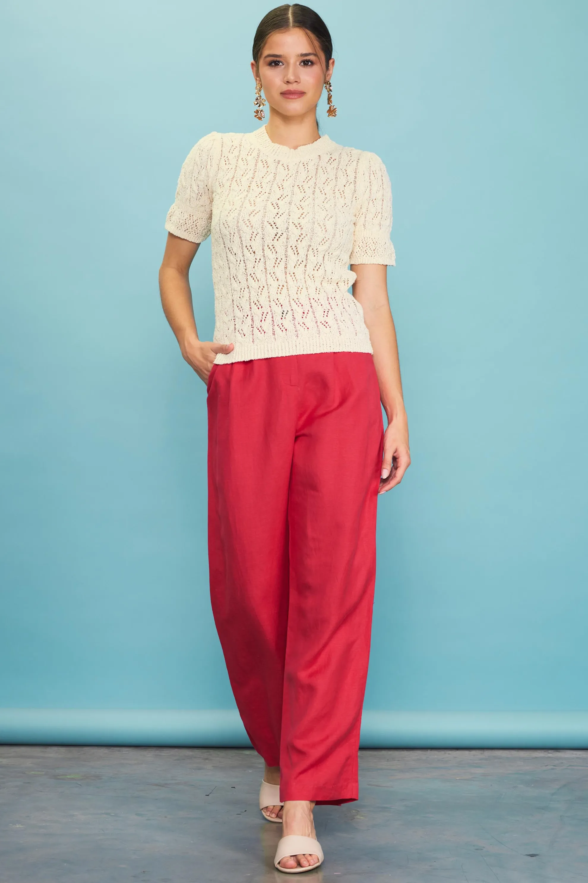 Pointelle Short Sleeve Sweater