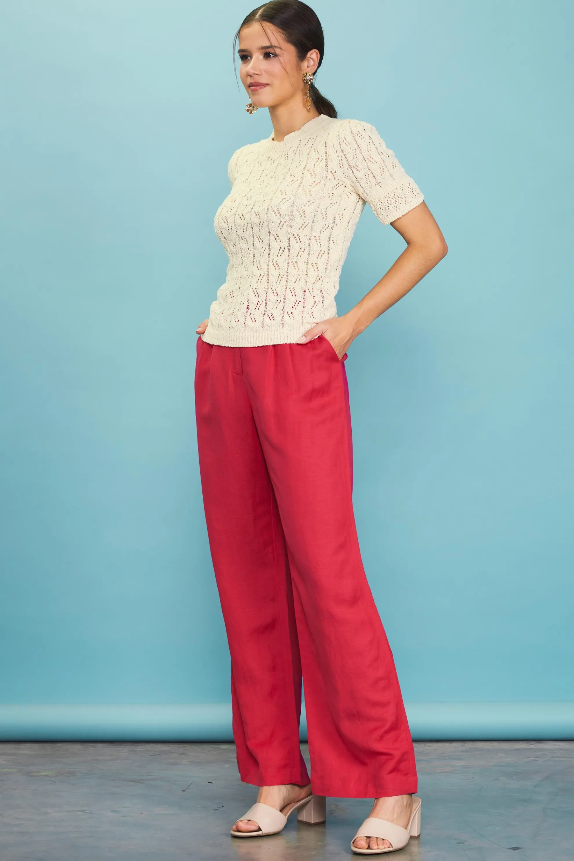 Pointelle Short Sleeve Sweater