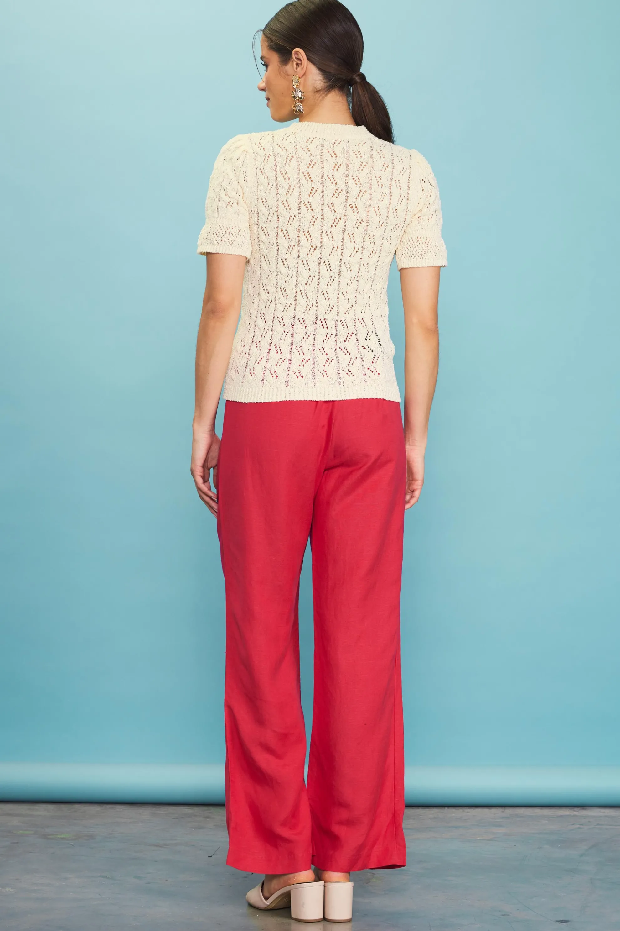 Pointelle Short Sleeve Sweater