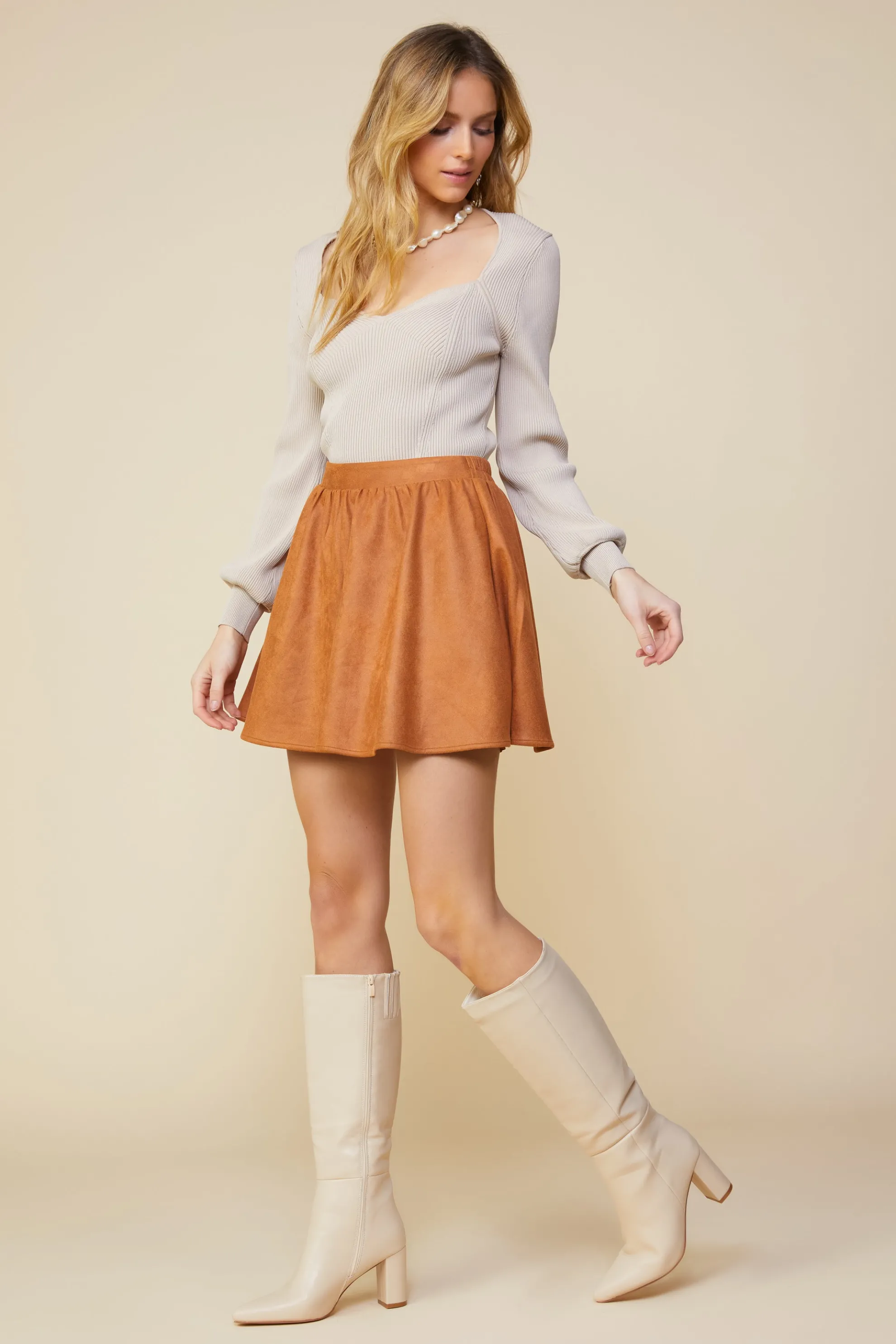Coated Ponte Flared Mini Skirt