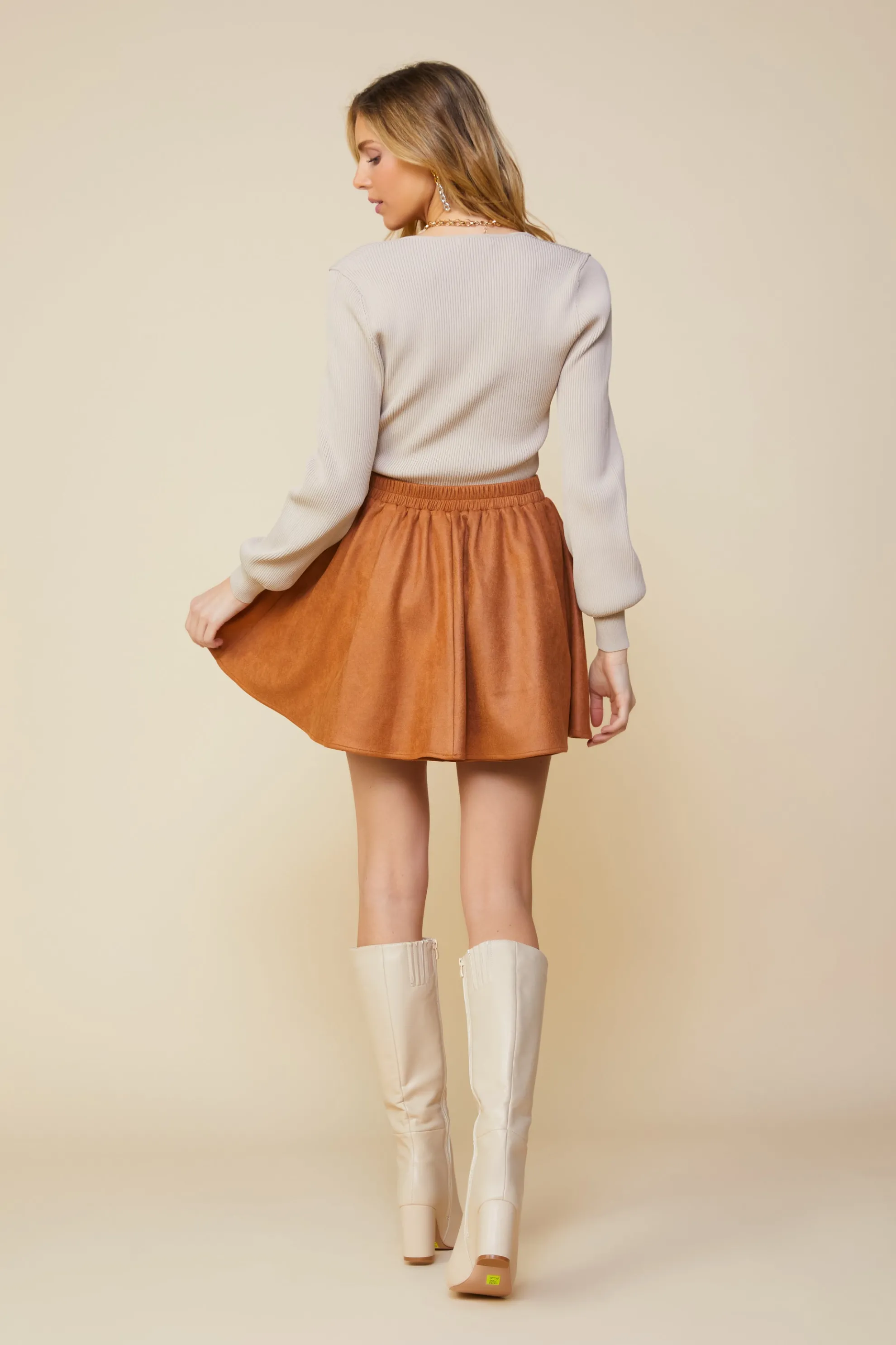 Coated Ponte Flared Mini Skirt