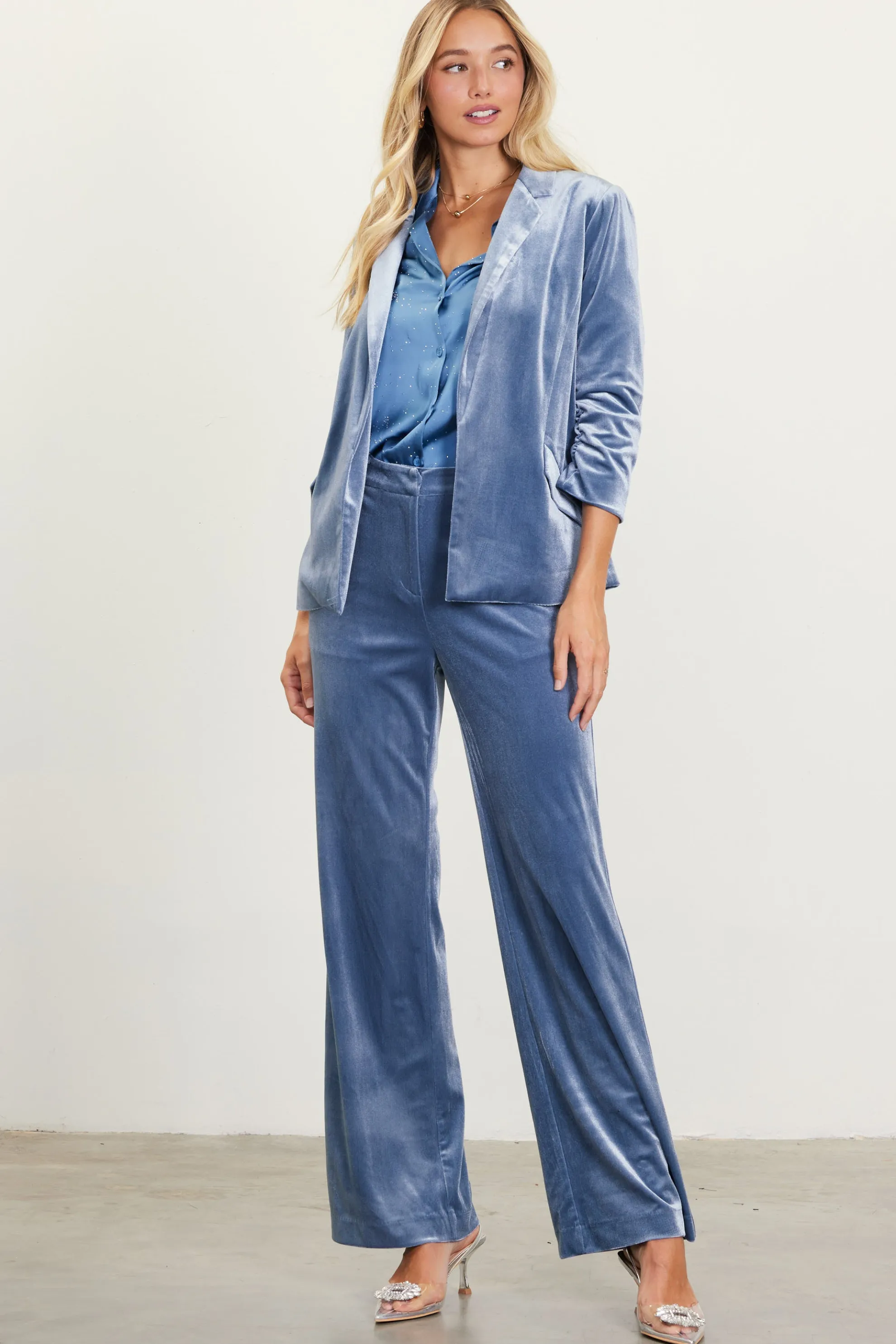 Ruched Velvet Blazer