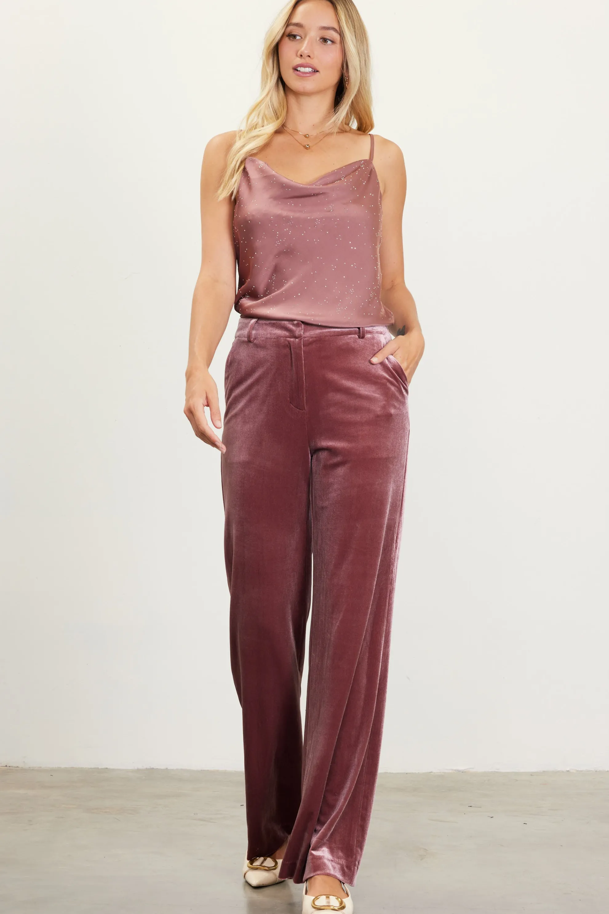 Velvet Wide Leg Pants