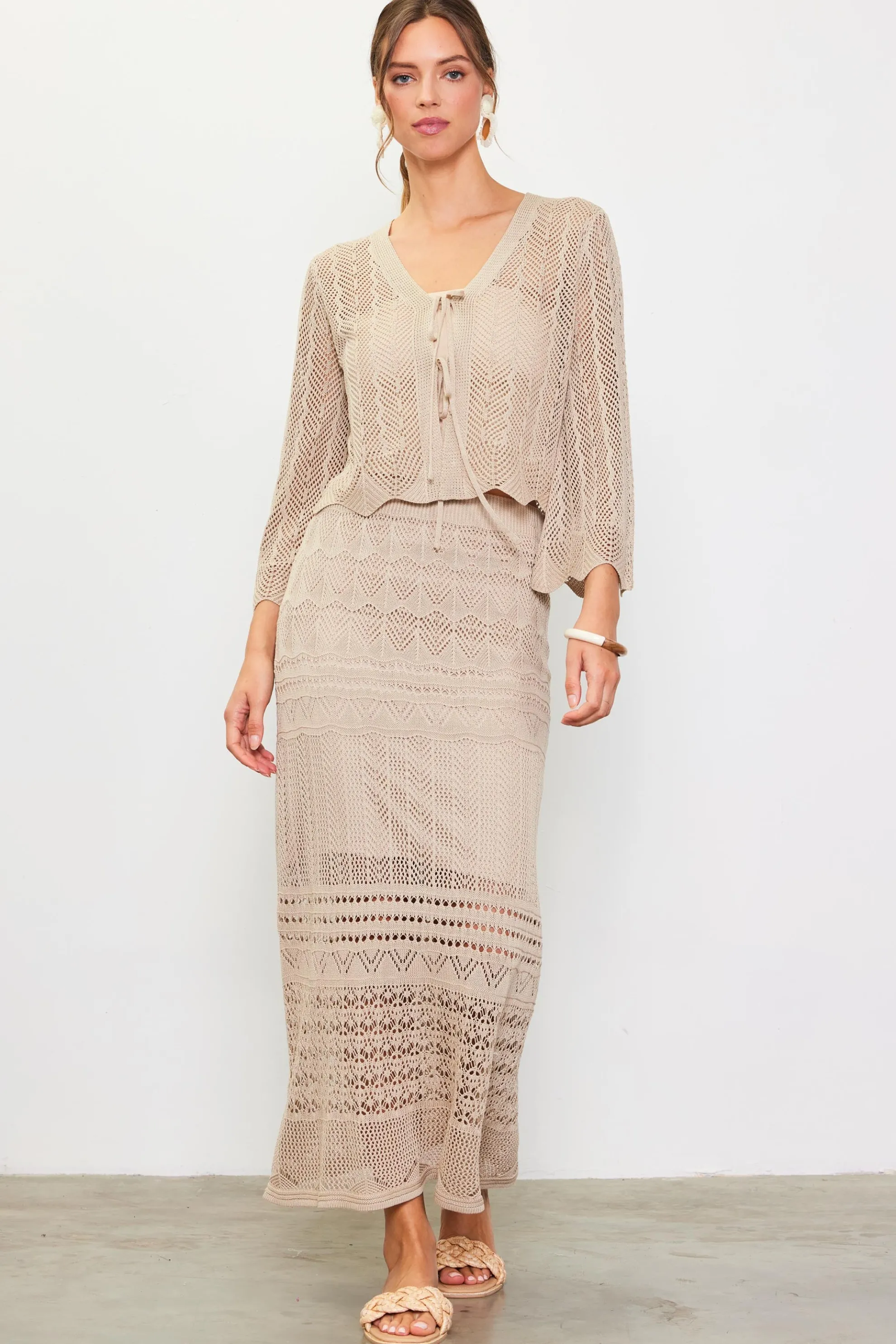 Open Knit Midi Skirt