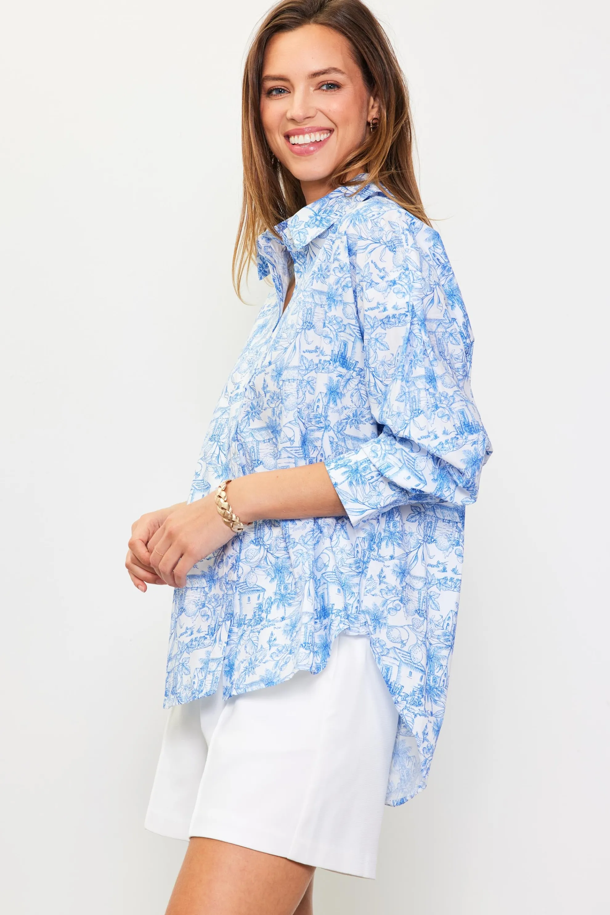 Daphne Floral Print Button Down Blouse