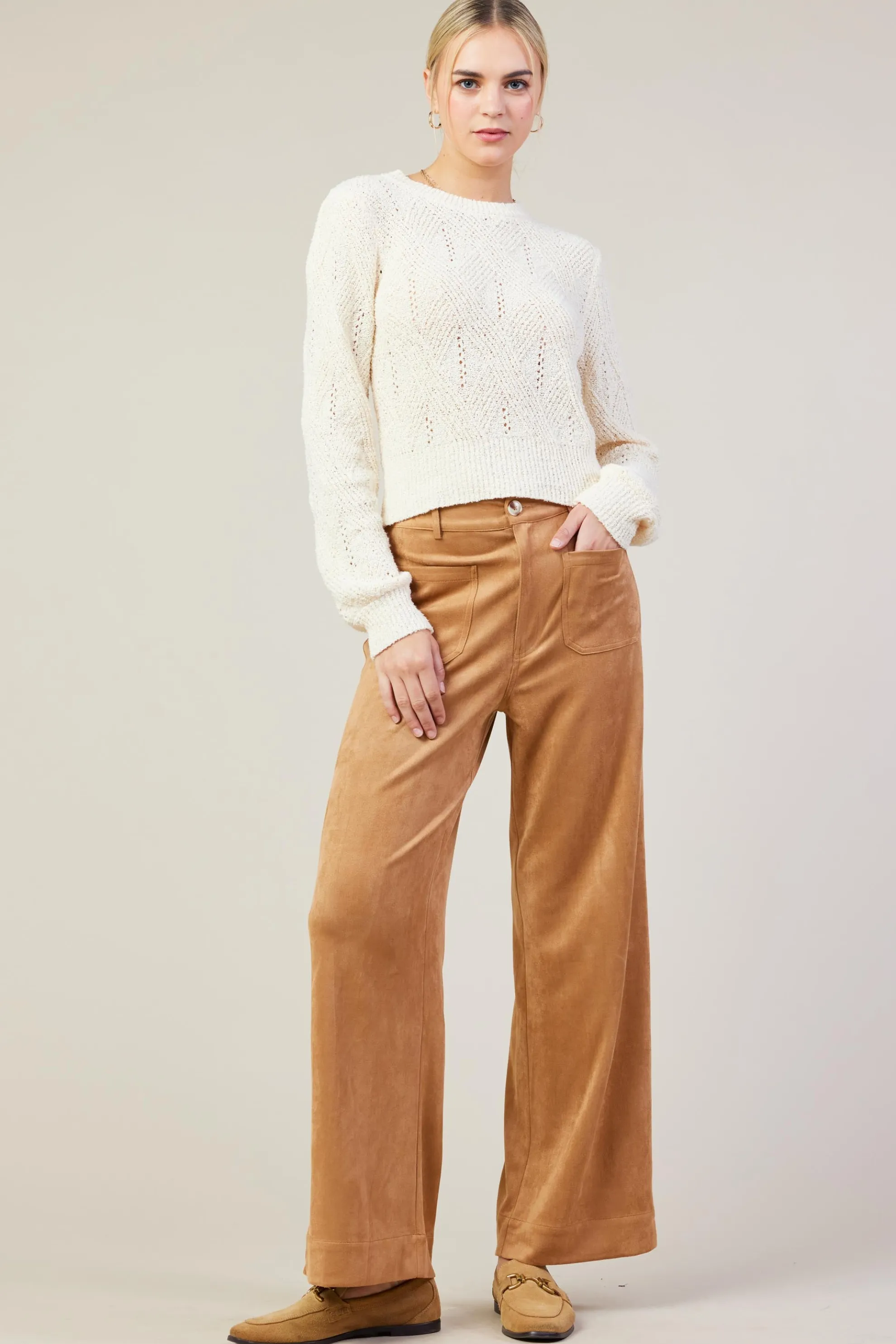 Faux Suede Wide Leg Pant