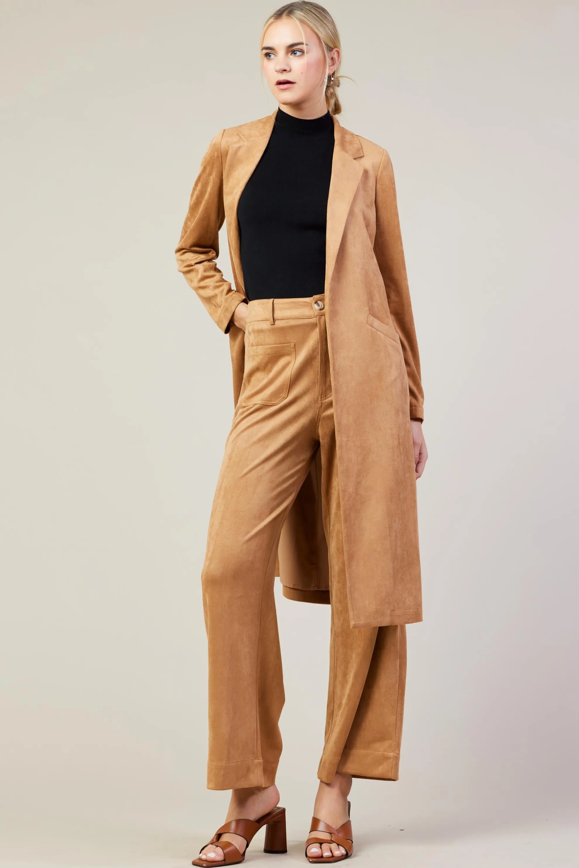 Faux Suede Wide Leg Pant