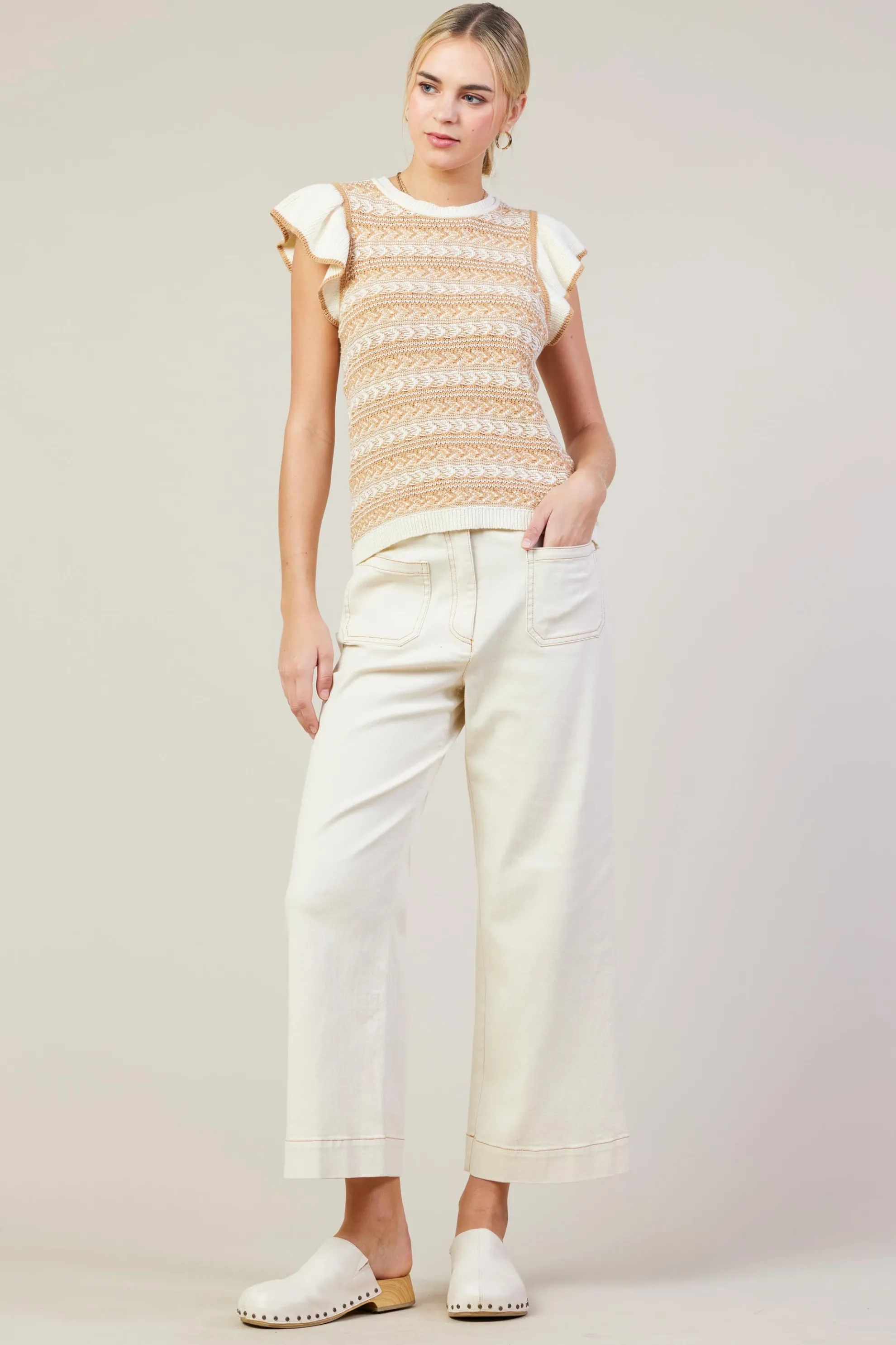 Cotton Twill Crop Pants