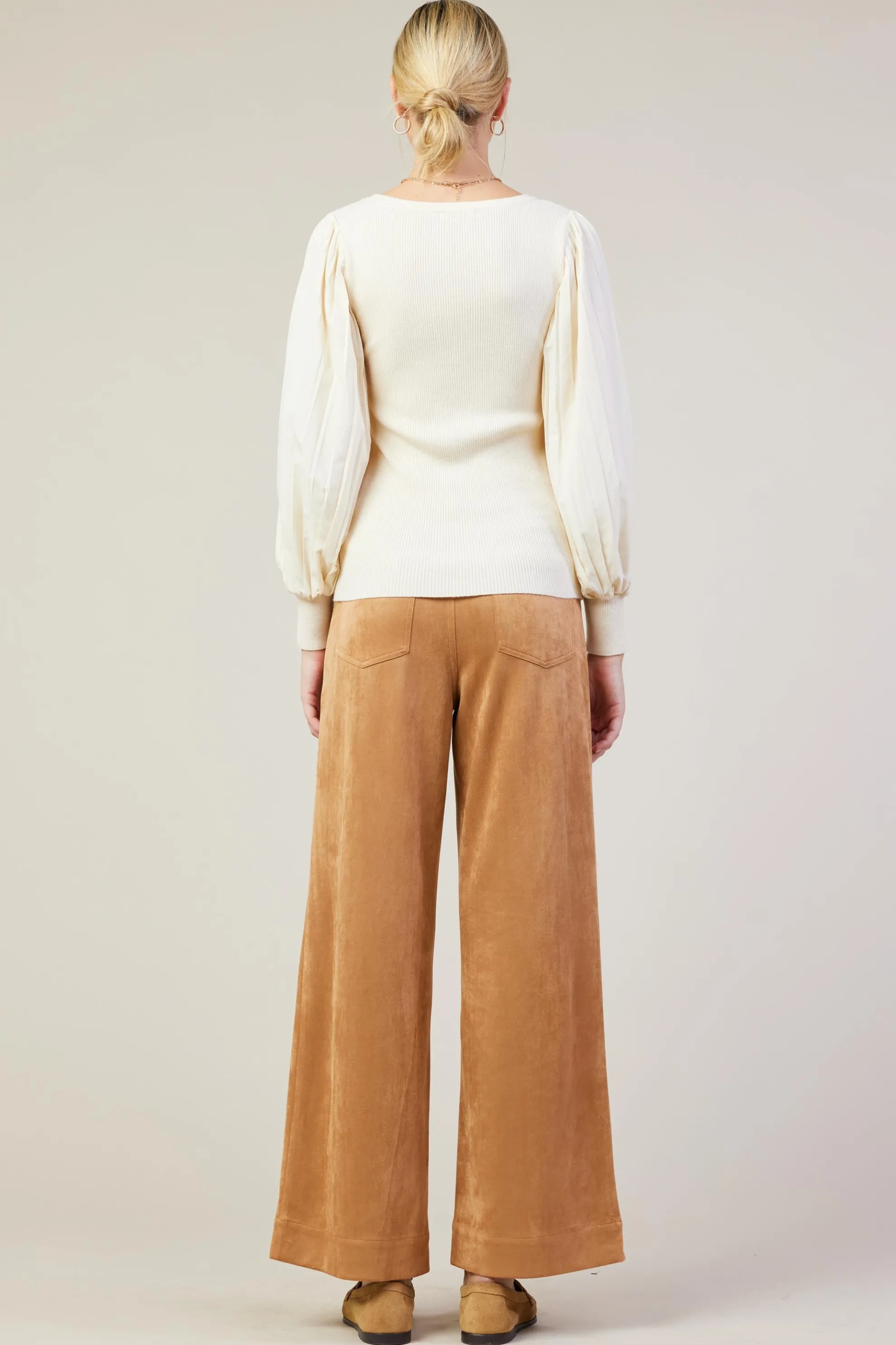 Mixed Media Pleated Sleeve Top