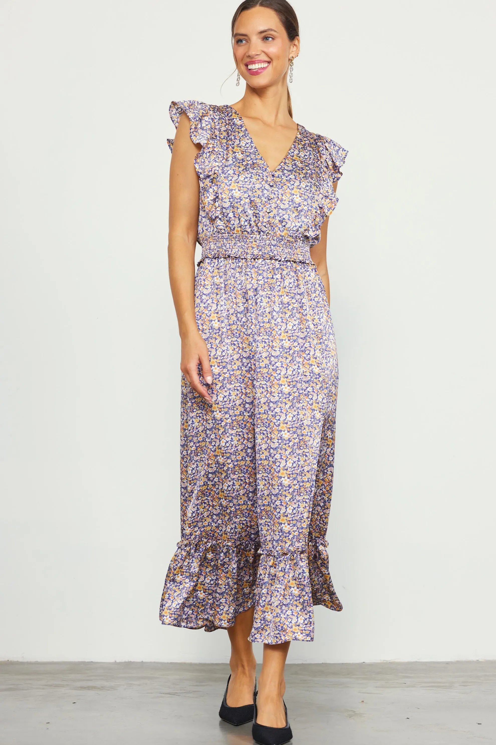 Indira Floral Print Smocked Waist Dress