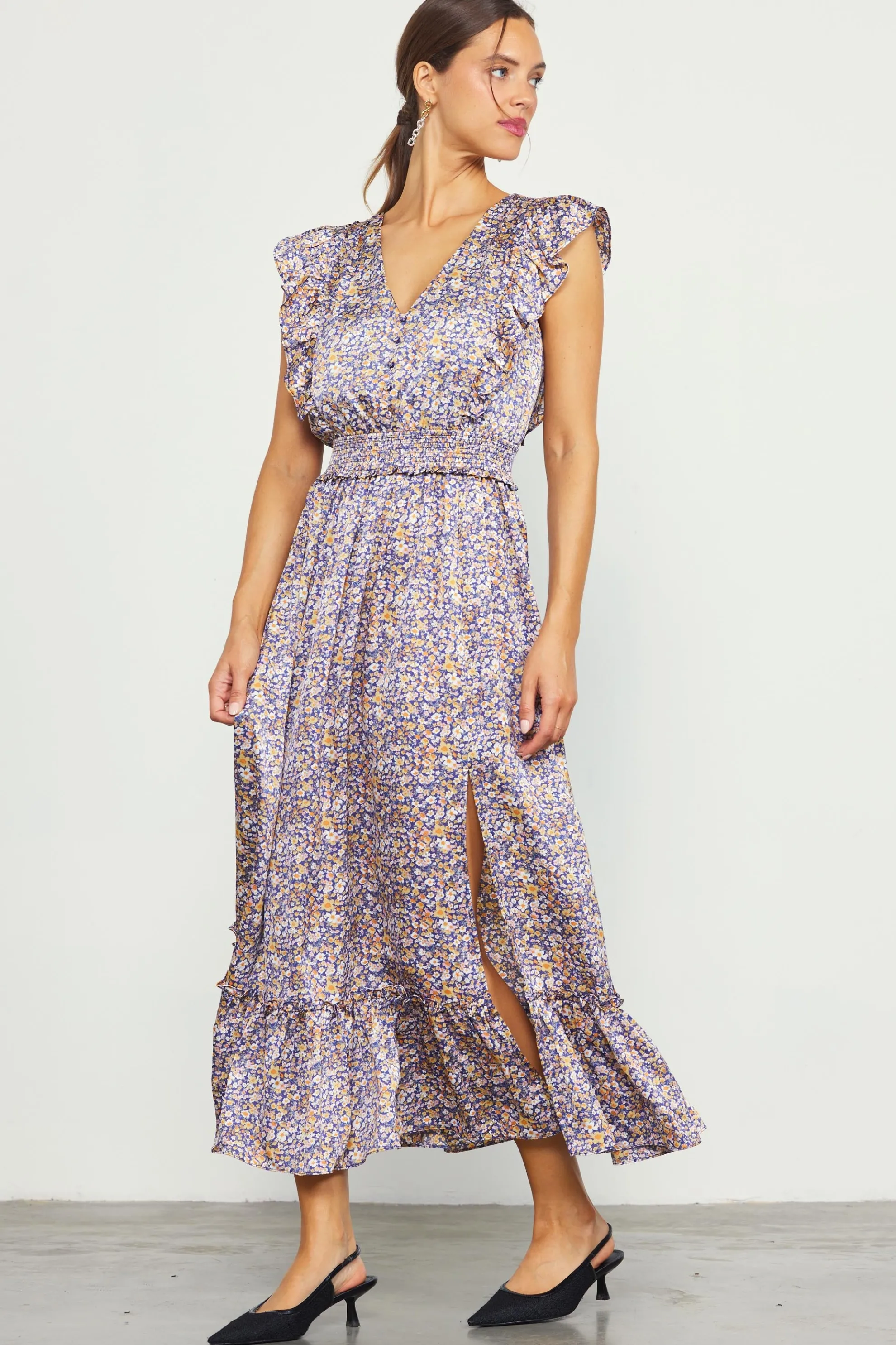 Indira Floral Print Smocked Waist Dress