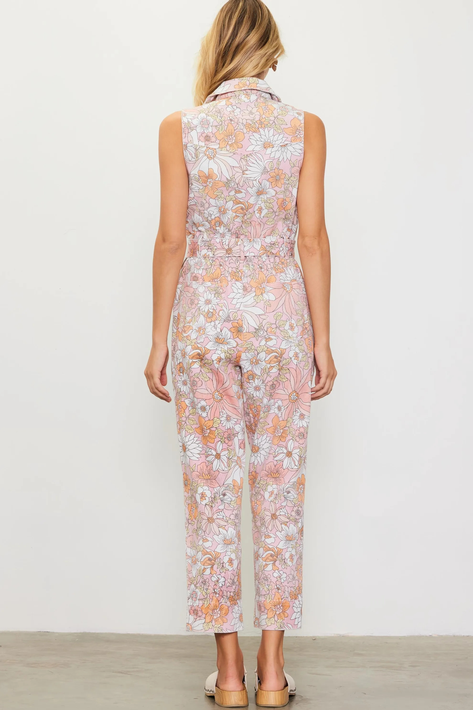 Retro Floral Belted Zip Jumpsuit