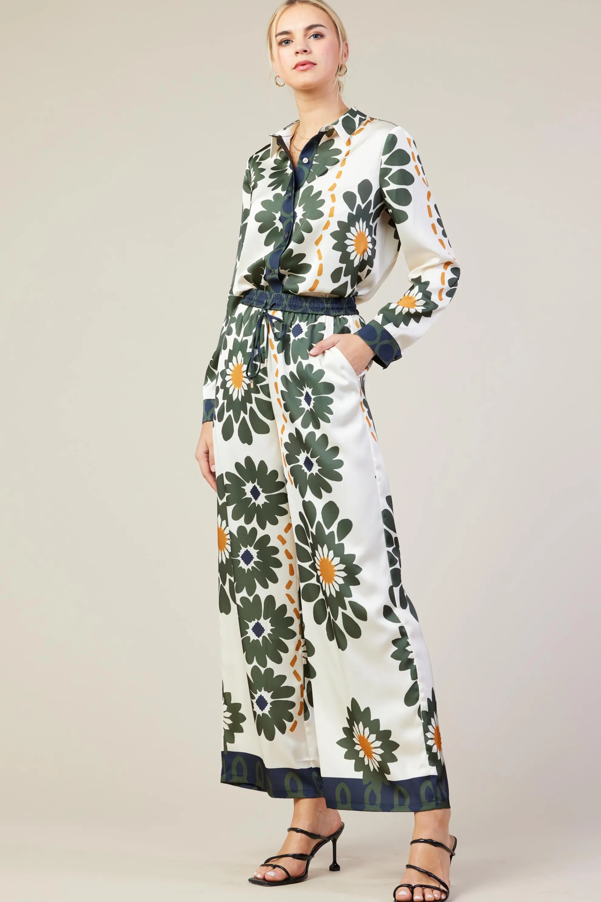 Floral Print Elastic Waistband Pants