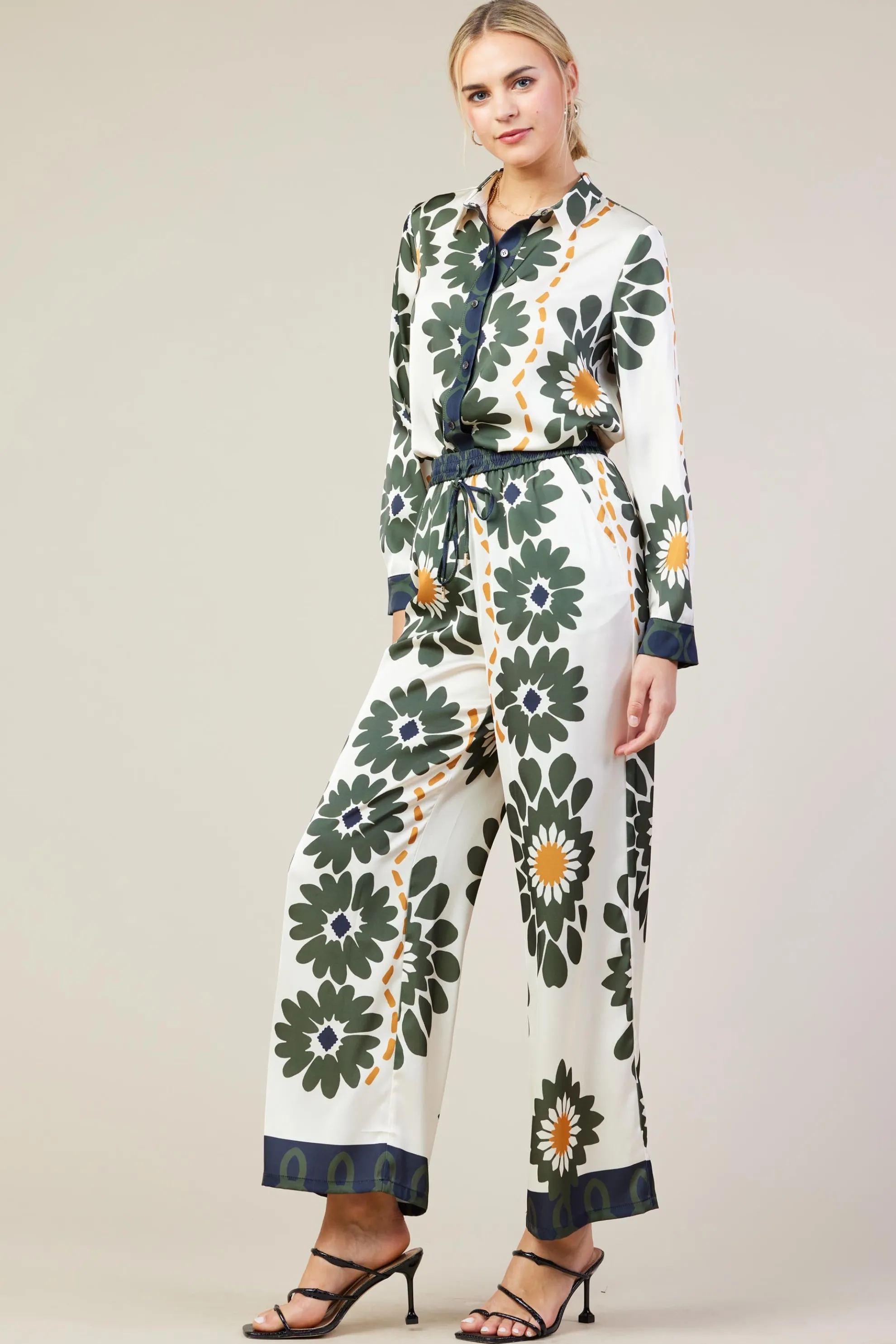 Floral Print Elastic Waistband Pants