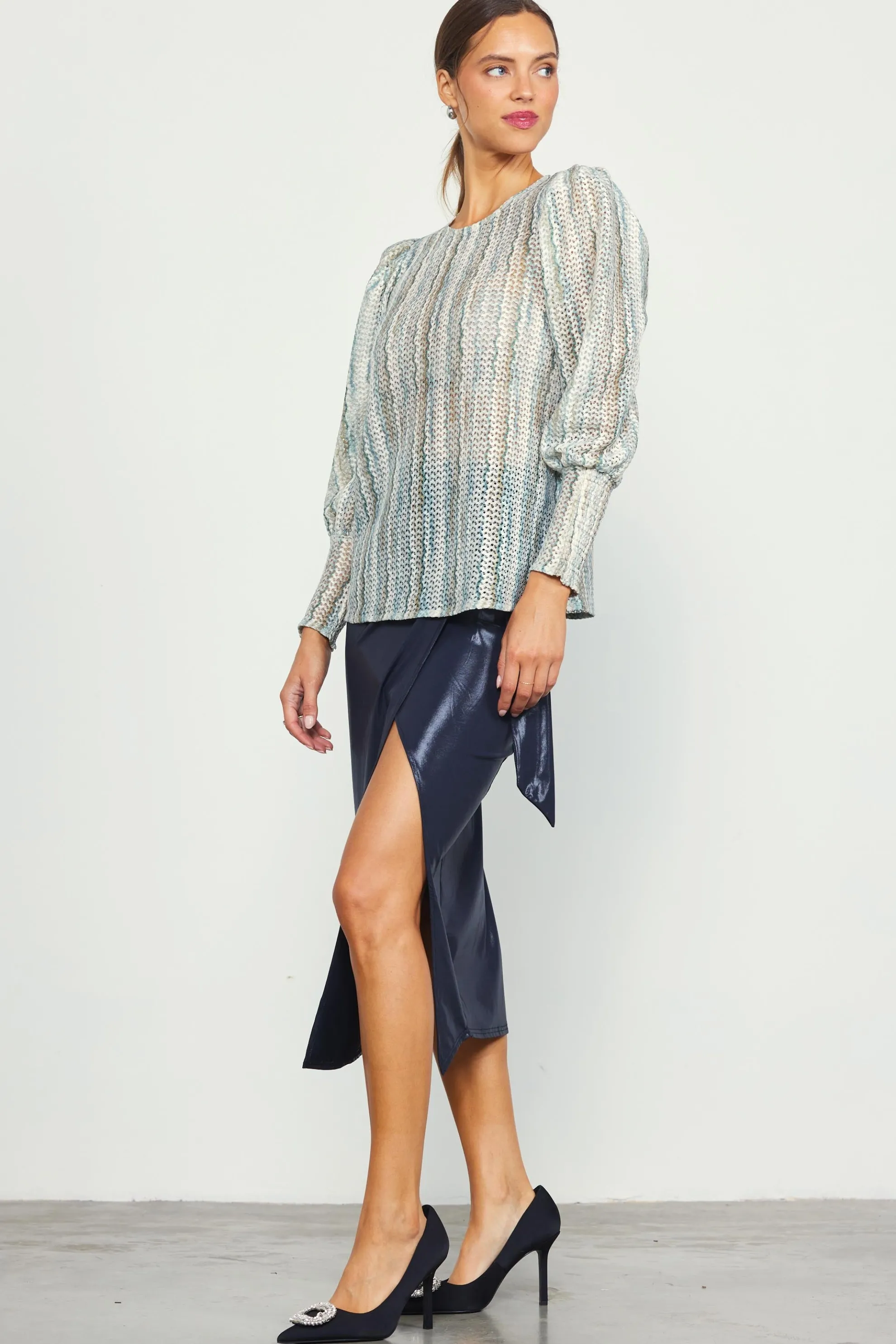 Printed Crochet Round Neck Top