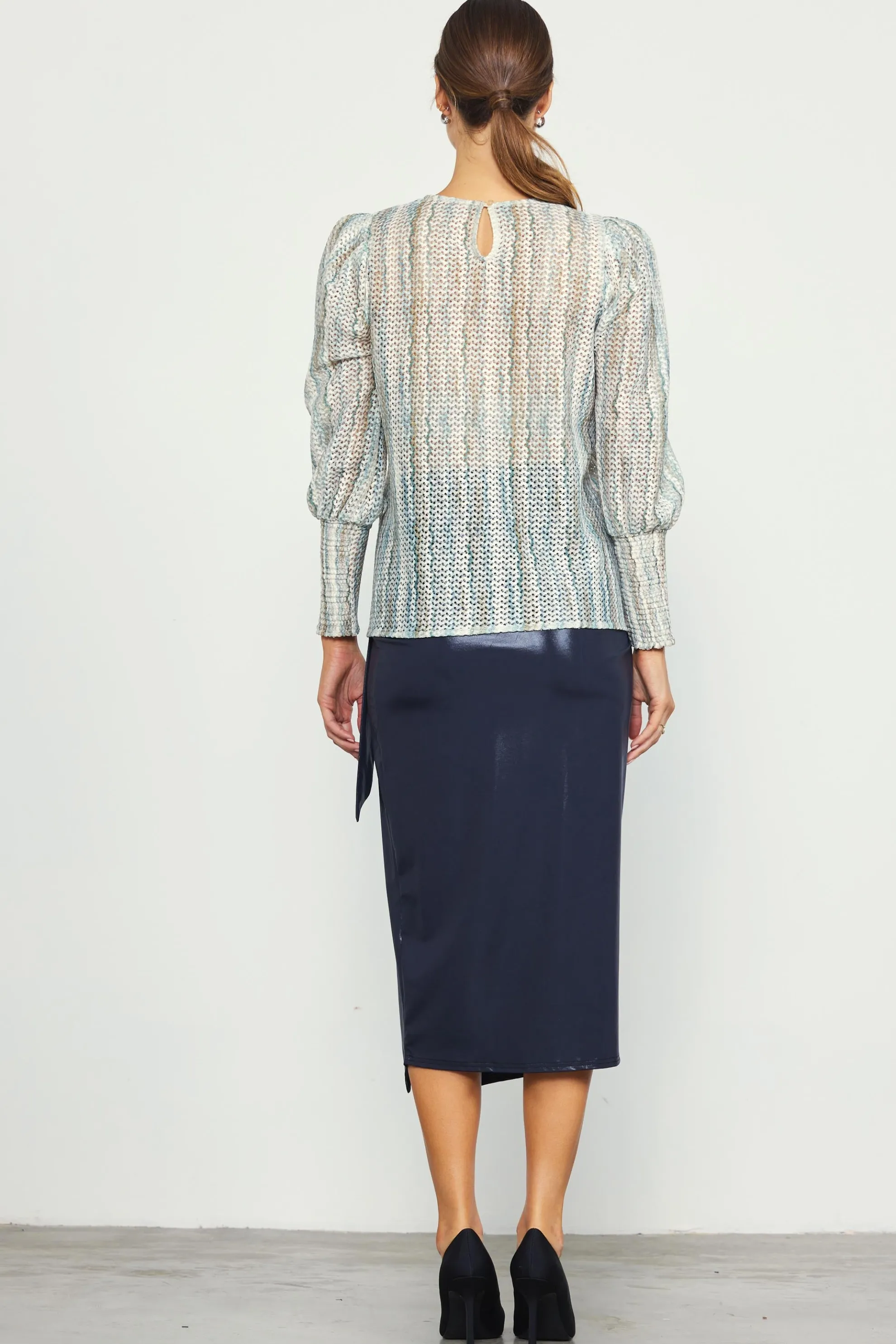 Printed Crochet Round Neck Top