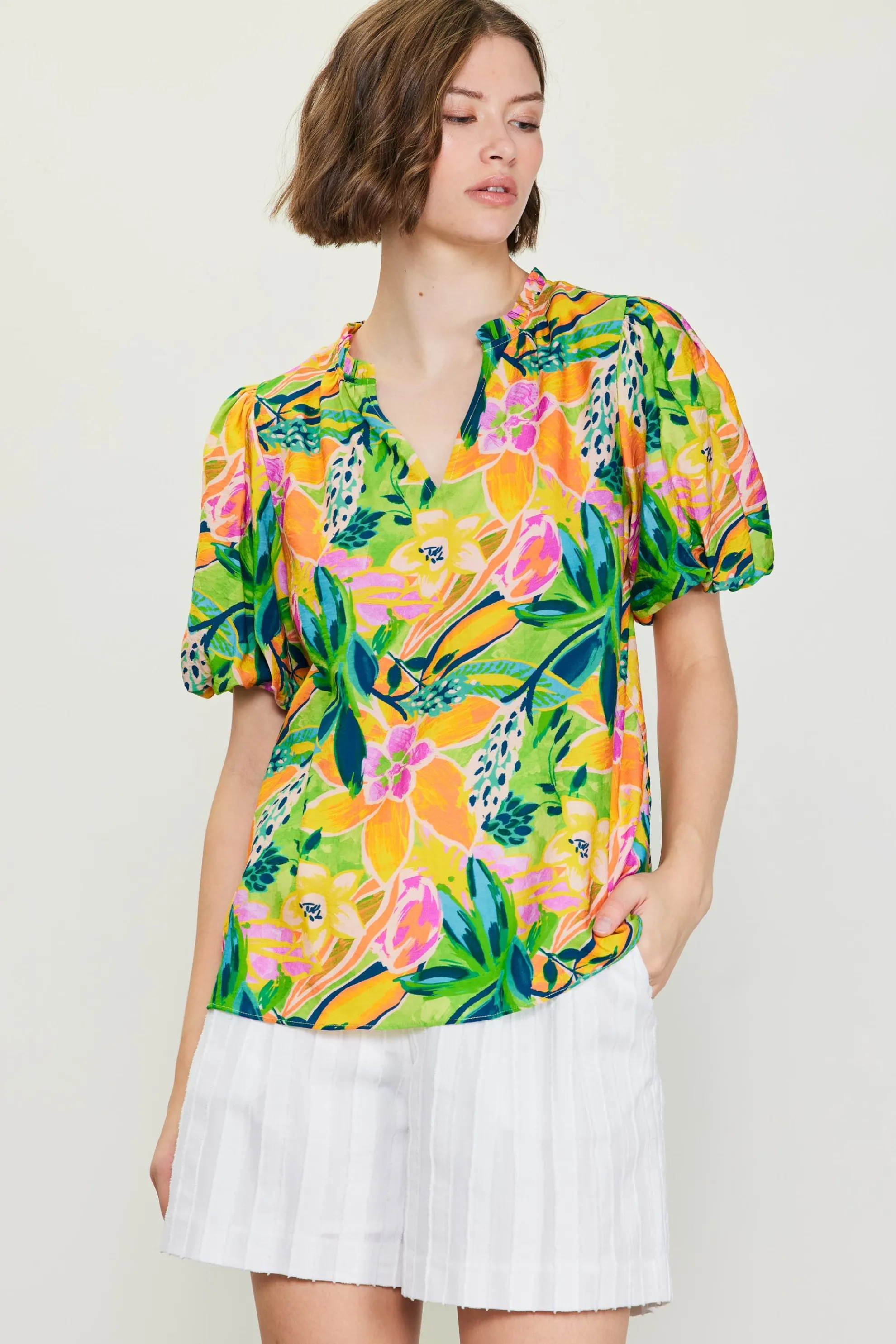 Celine Floral Print Bubble Sleeve Top