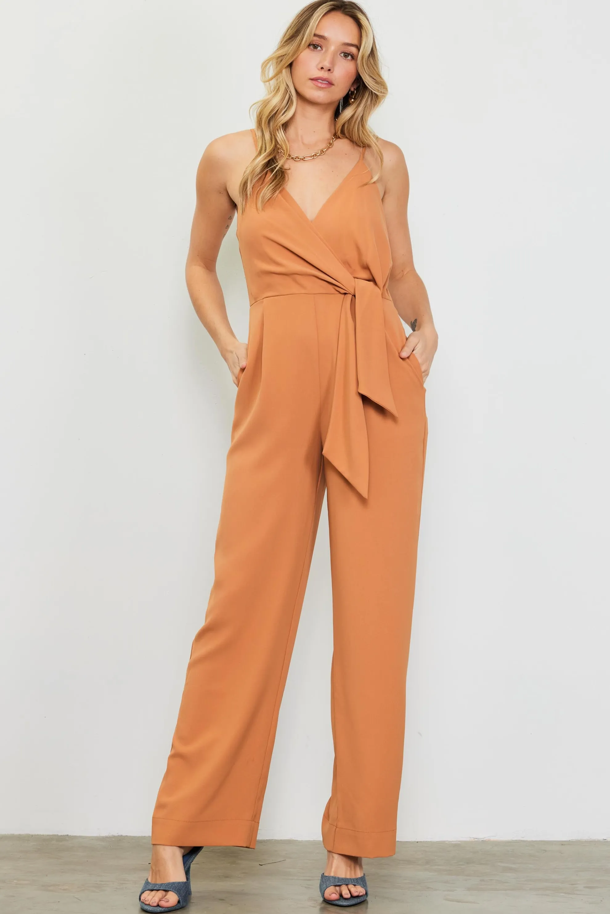 Waist Tie Detail Sleeveless Jumpsuit