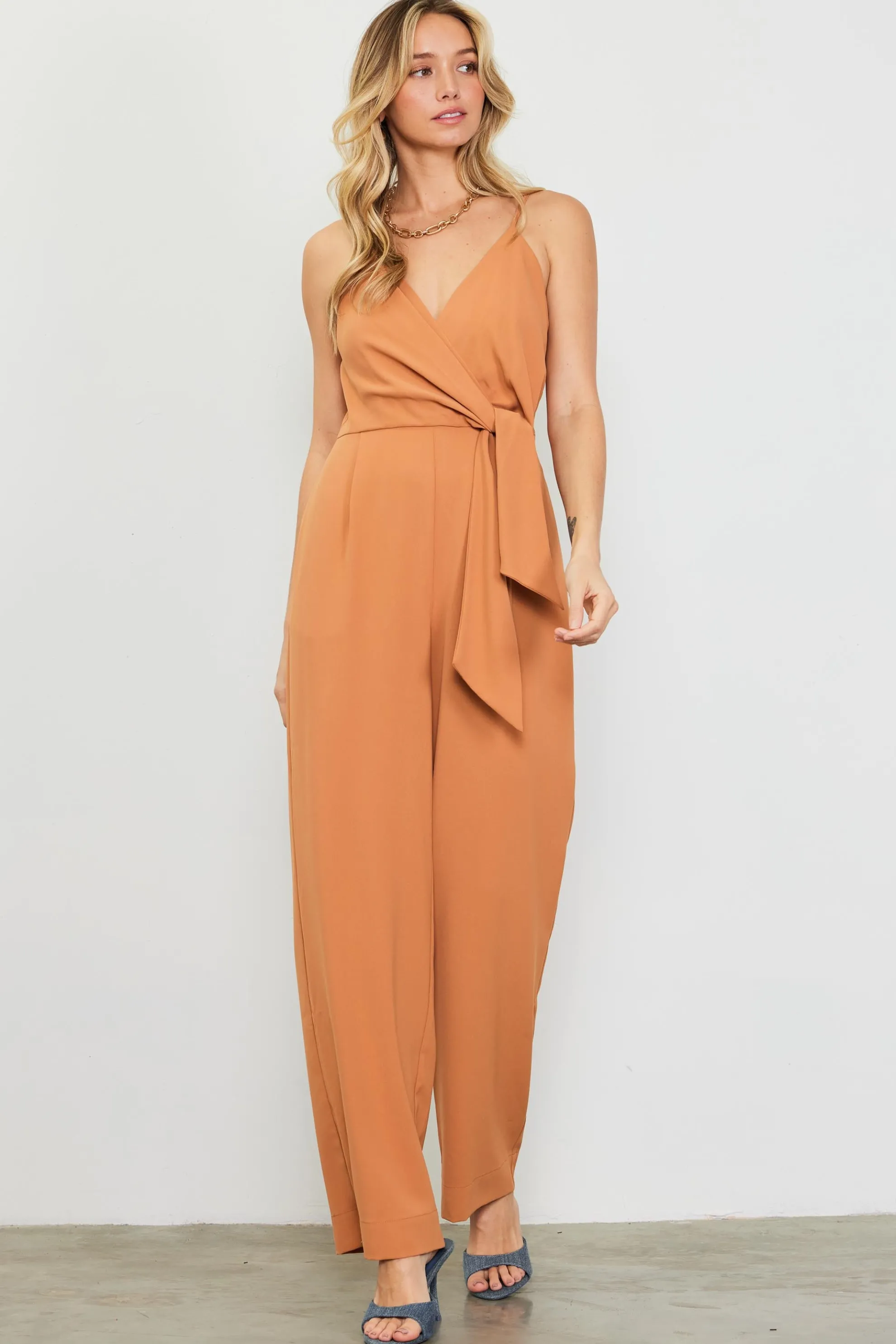 Waist Tie Detail Sleeveless Jumpsuit
