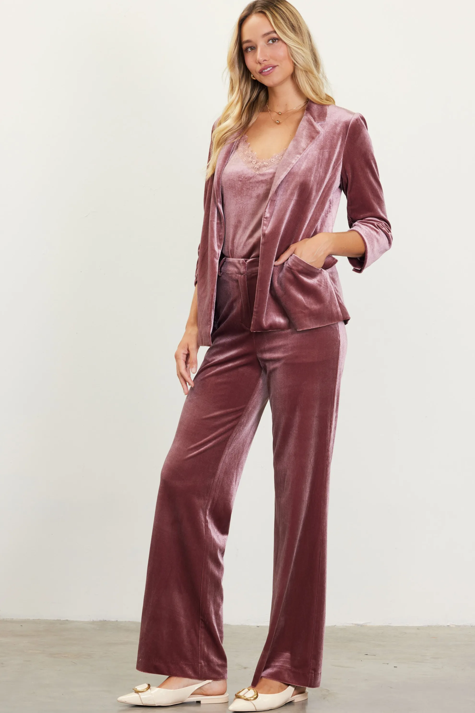 Ruched Velvet Blazer