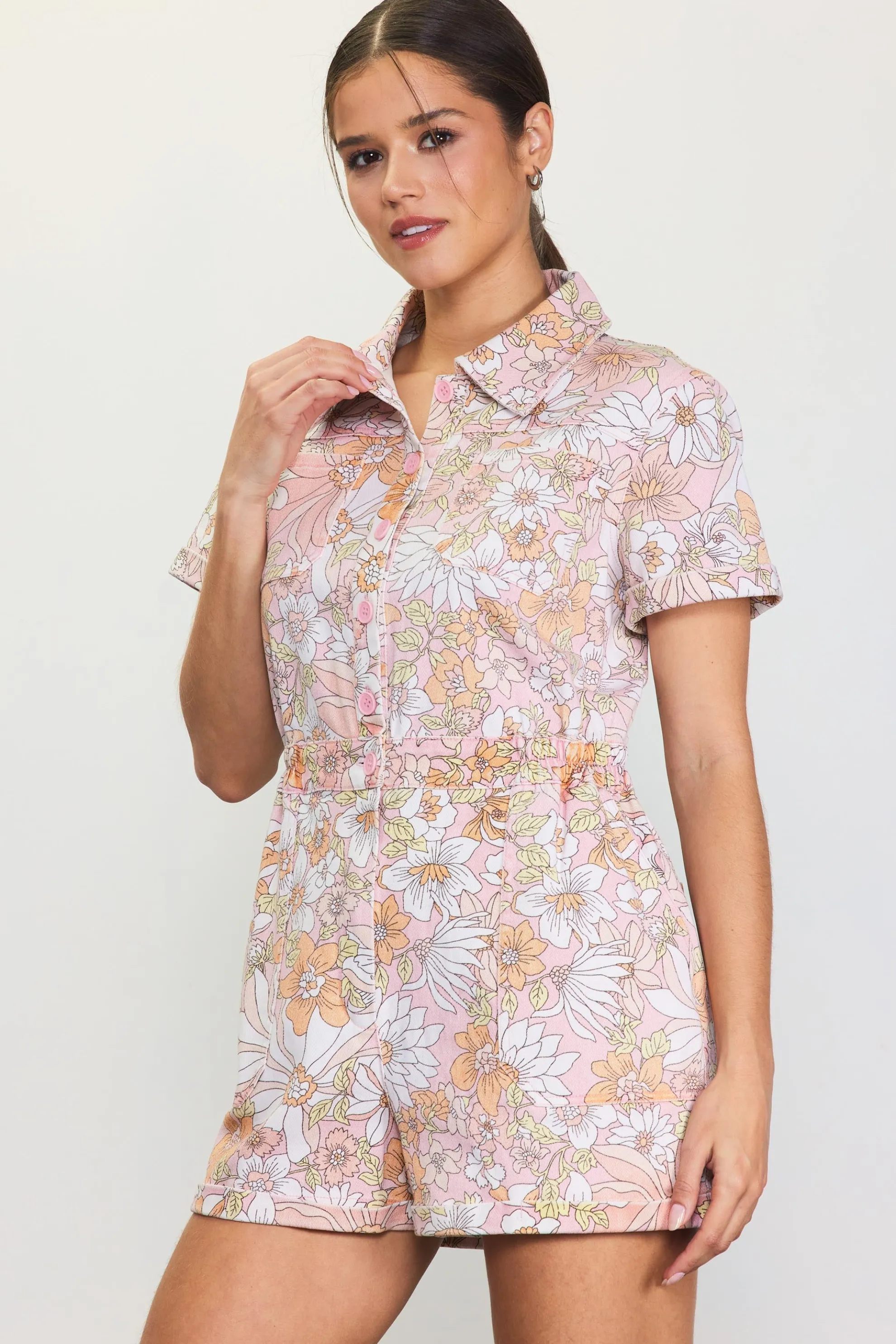 Retro Floral Collared Romper