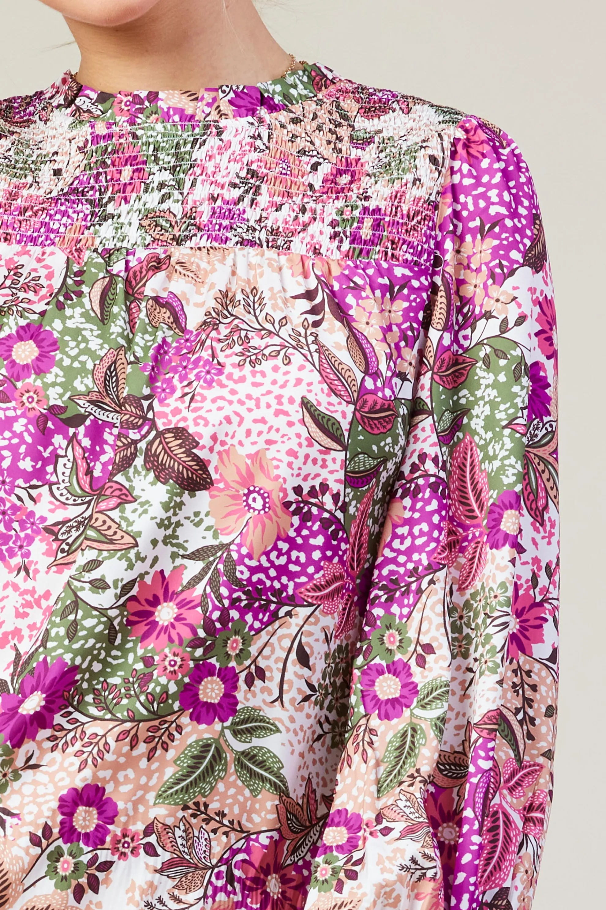 Floral Print Smocked Neckline Blouse