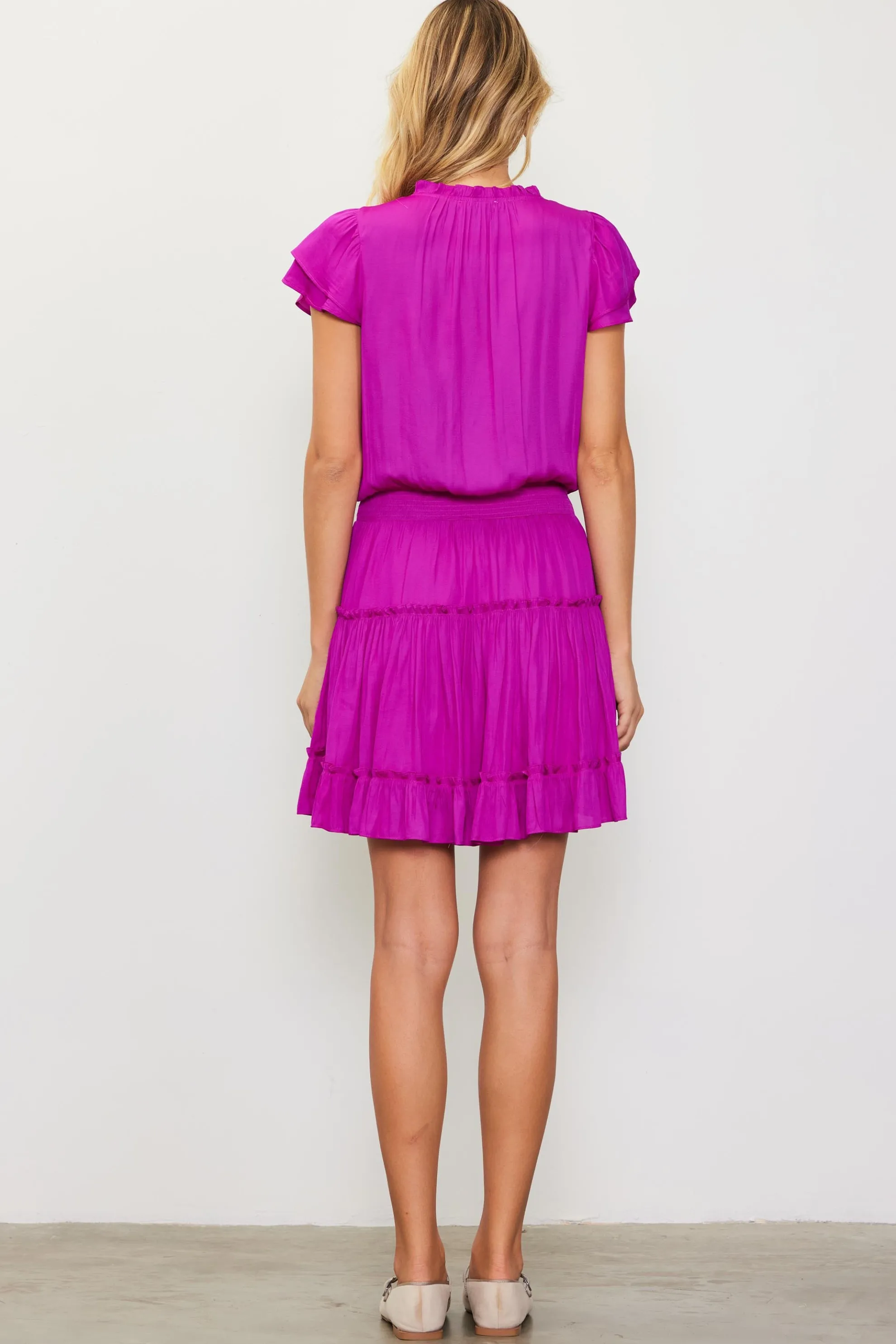 Satin Ruffled Sleeve Mini Dress