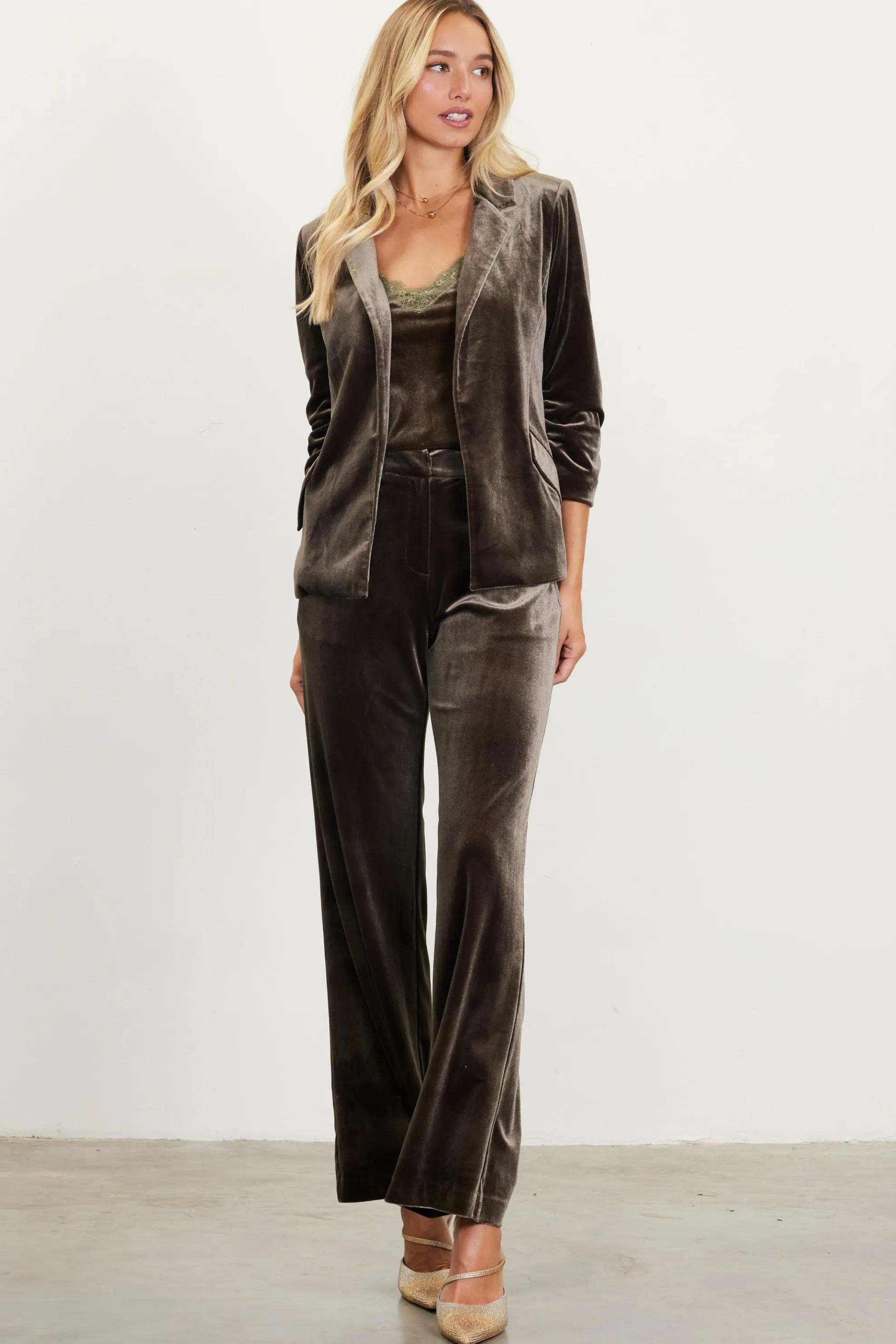 Ruched Velvet Blazer