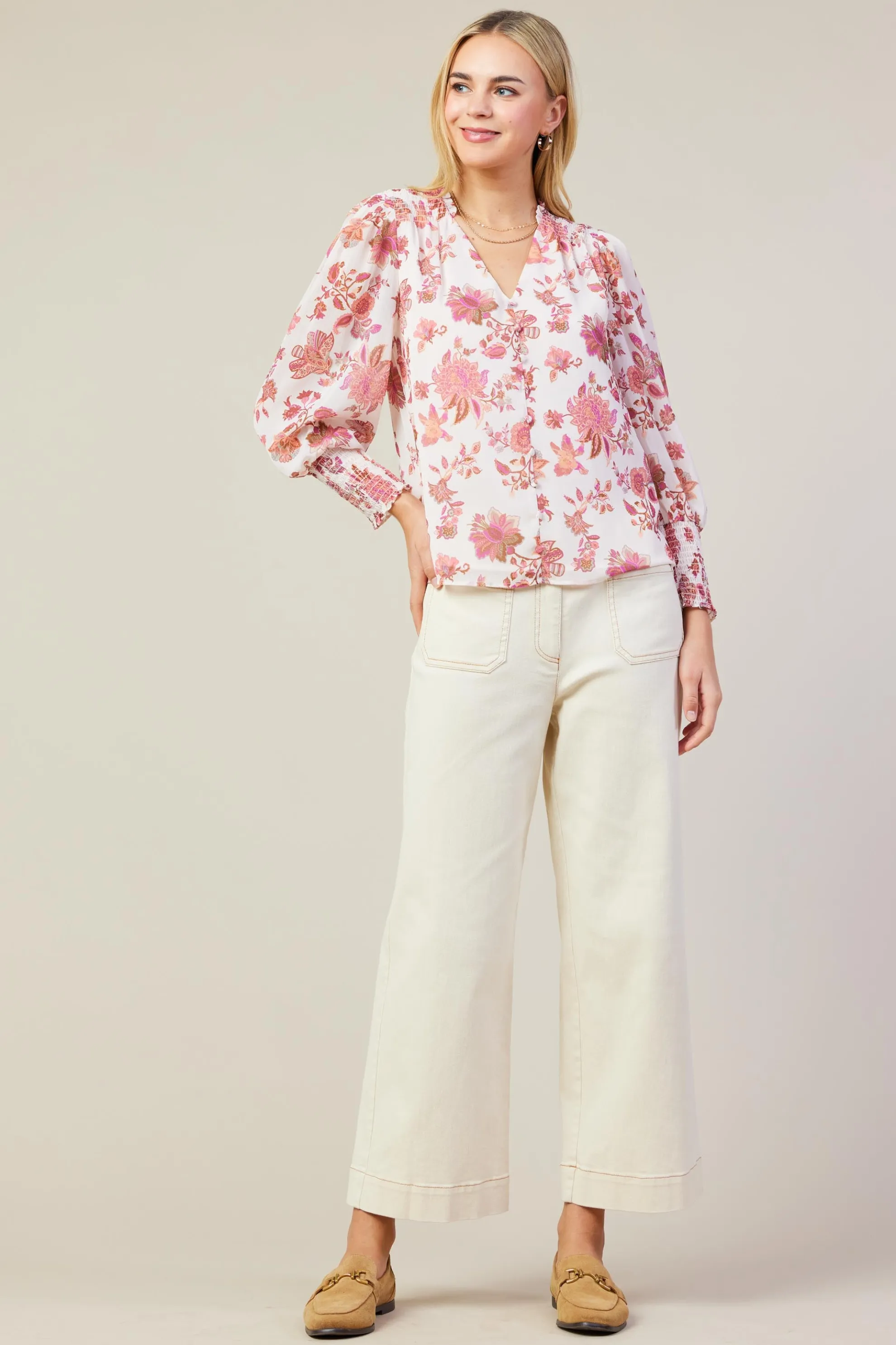 Ceres Floral Print Smocked Detail Top