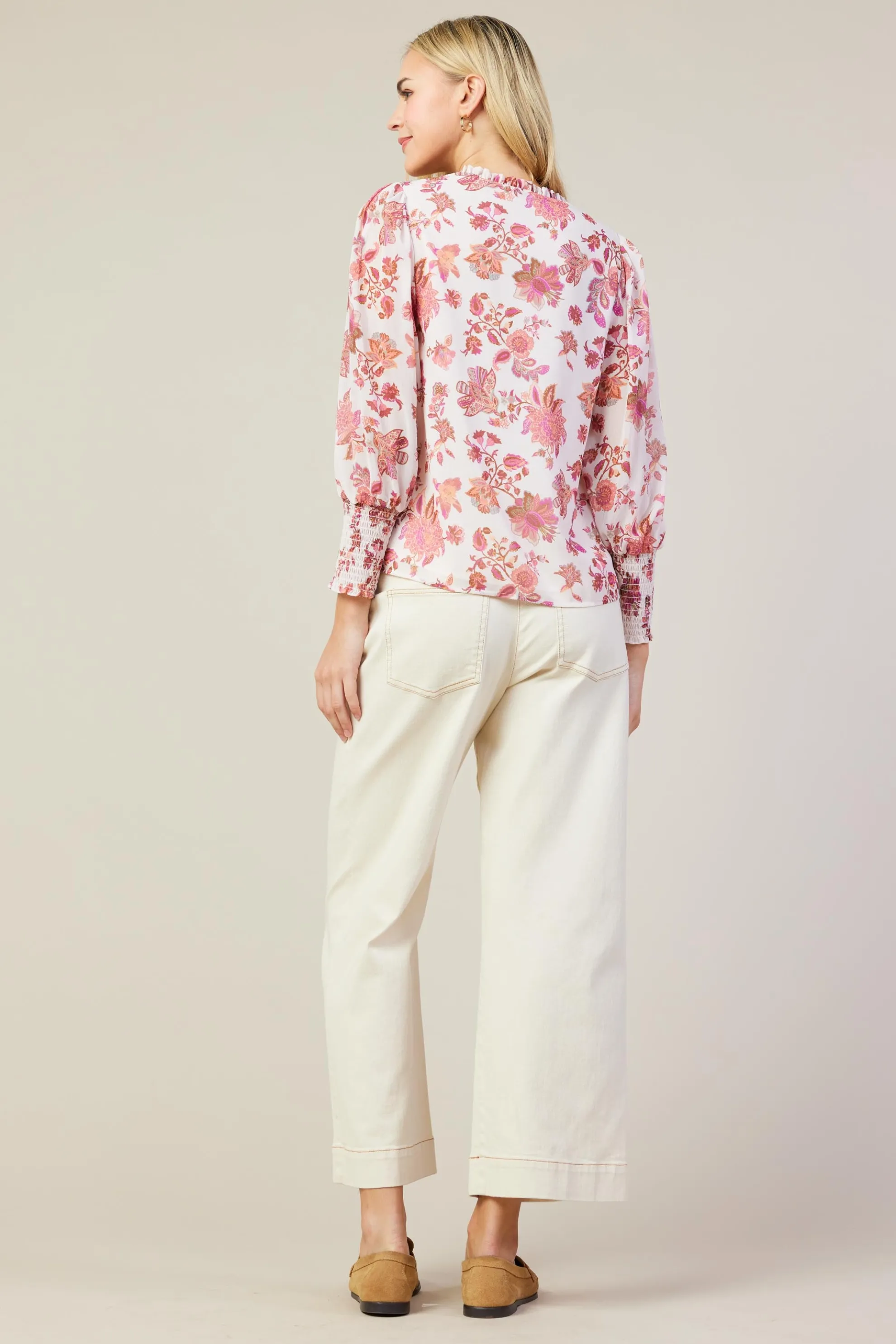 Ceres Floral Print Smocked Detail Top