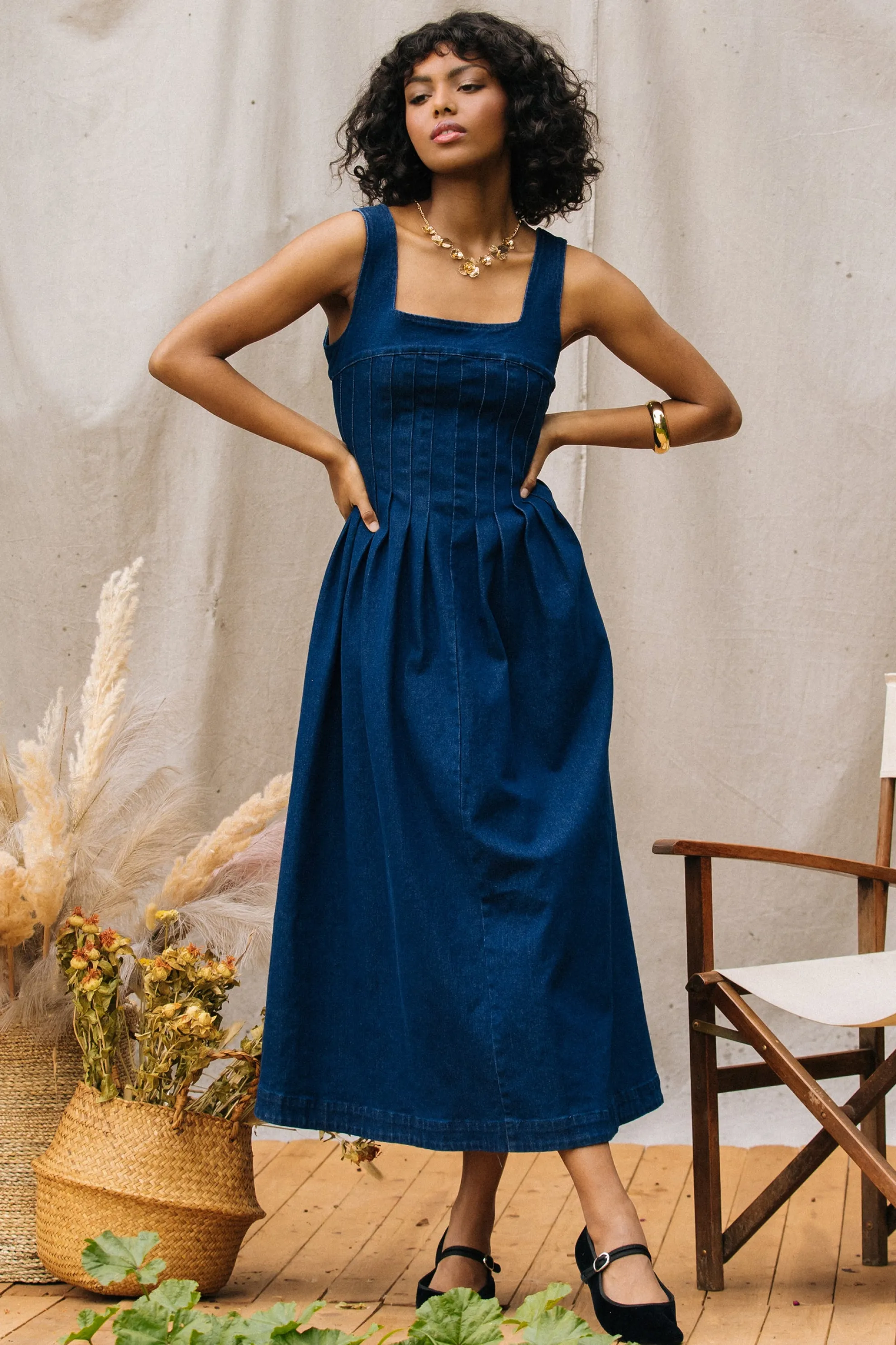Corset Denim Pleated Dress