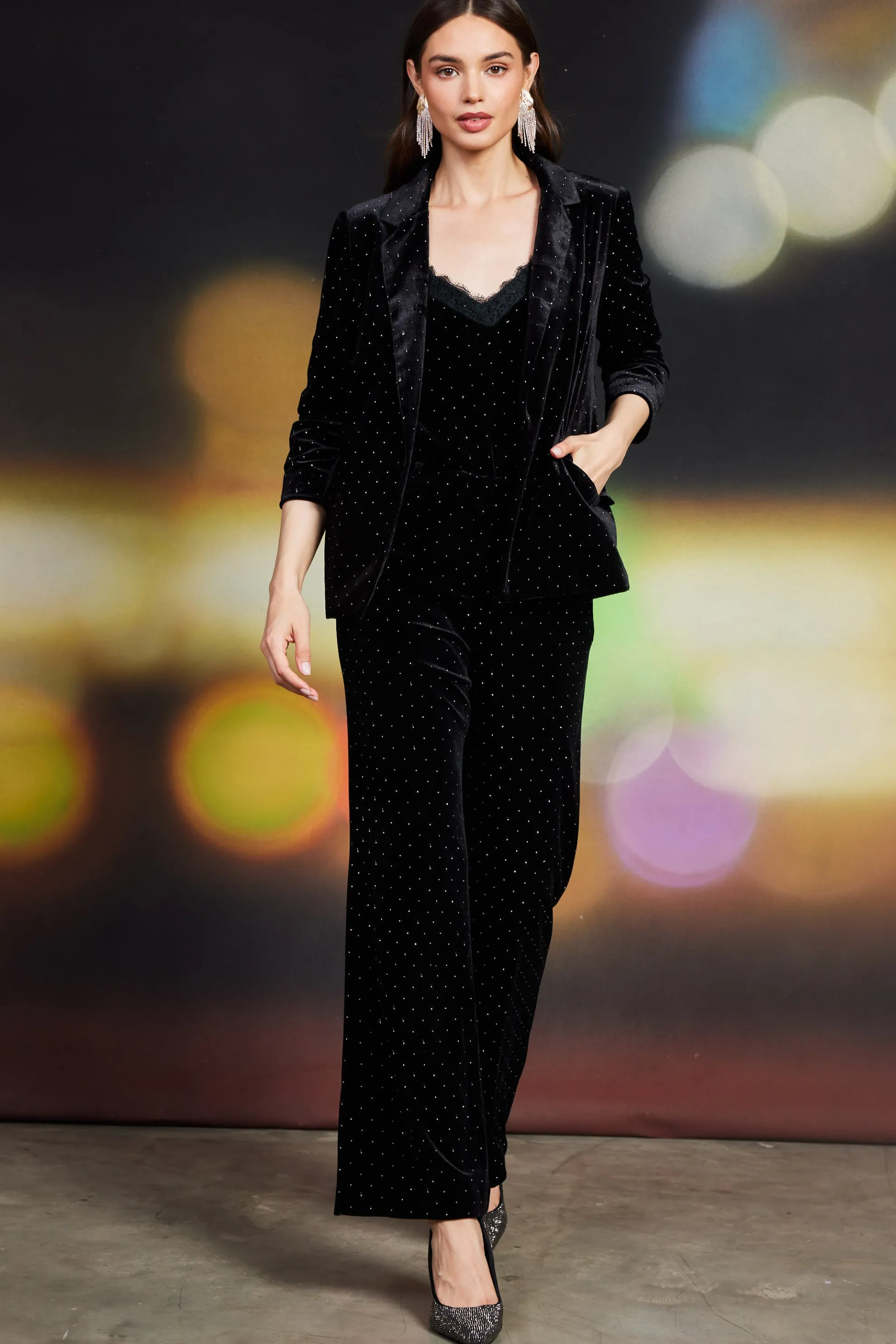 Rhinestone Ruched Velvet Blazer