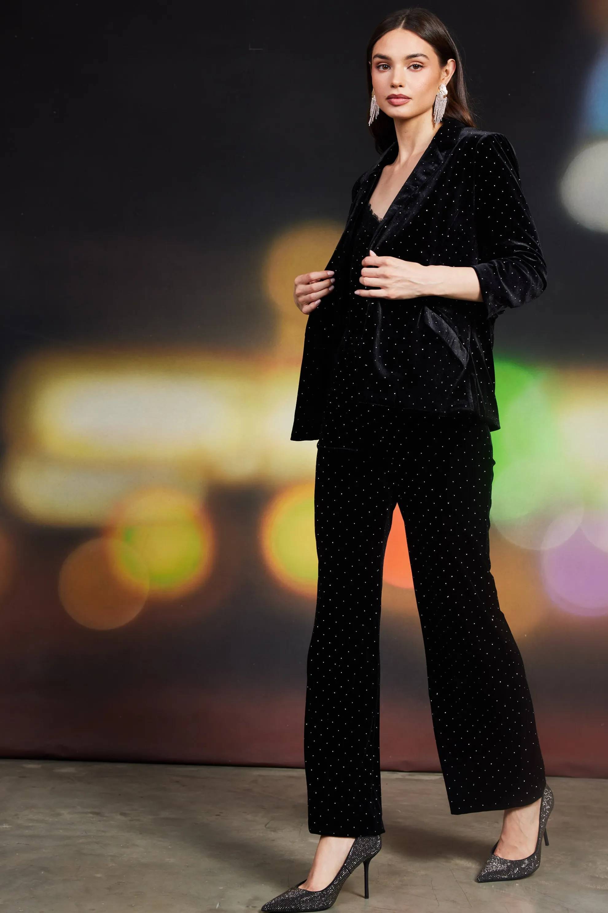 Rhinestone Ruched Velvet Blazer