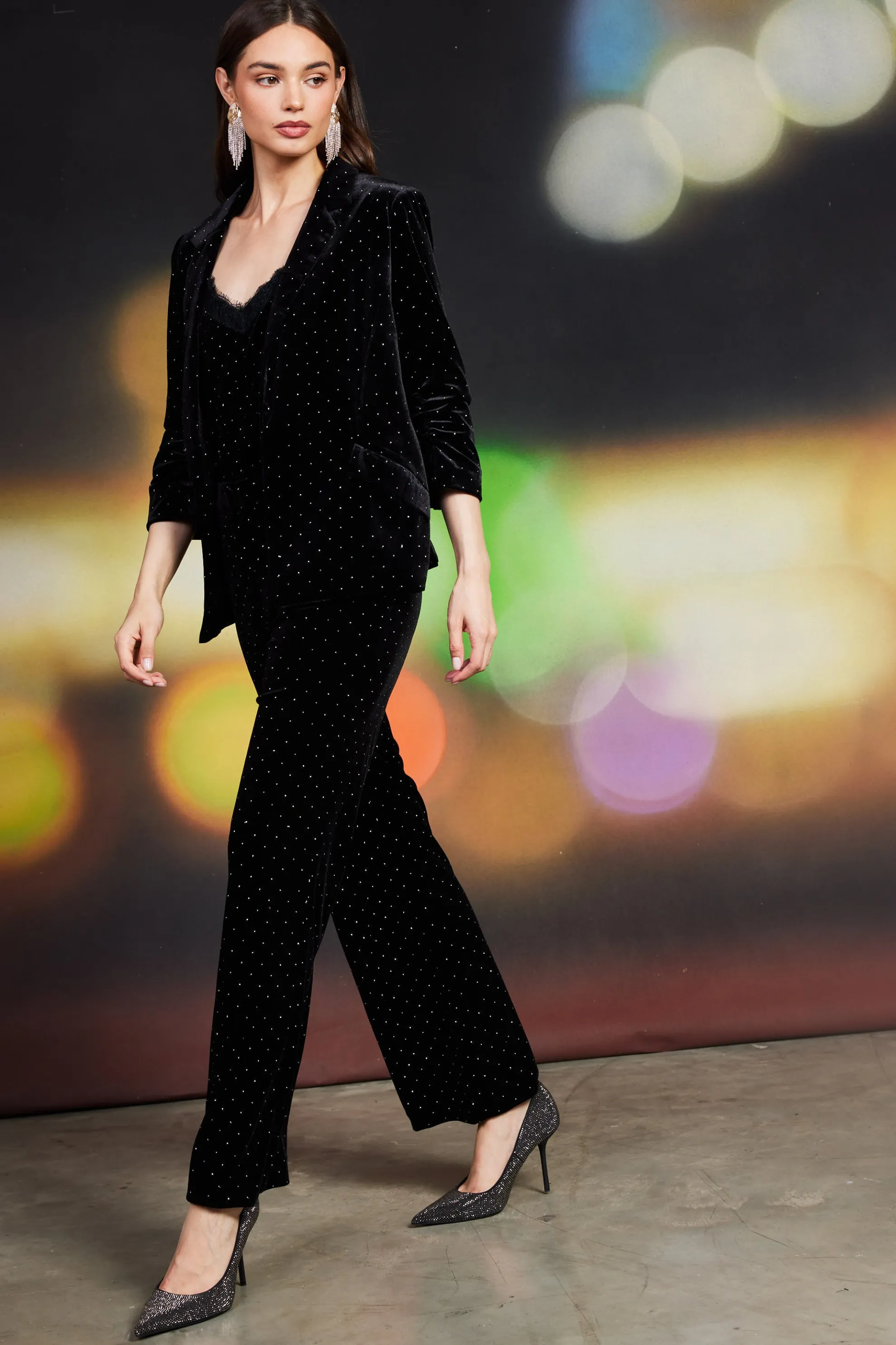 Rhinestone Ruched Velvet Blazer