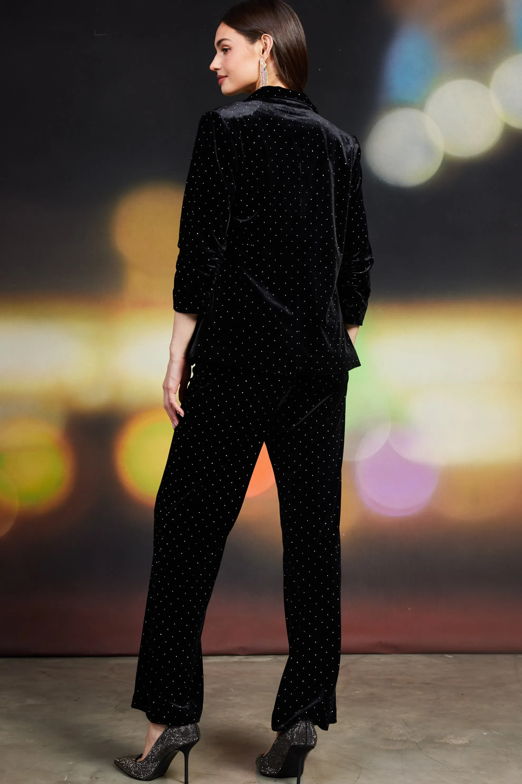 Rhinestone Ruched Velvet Blazer