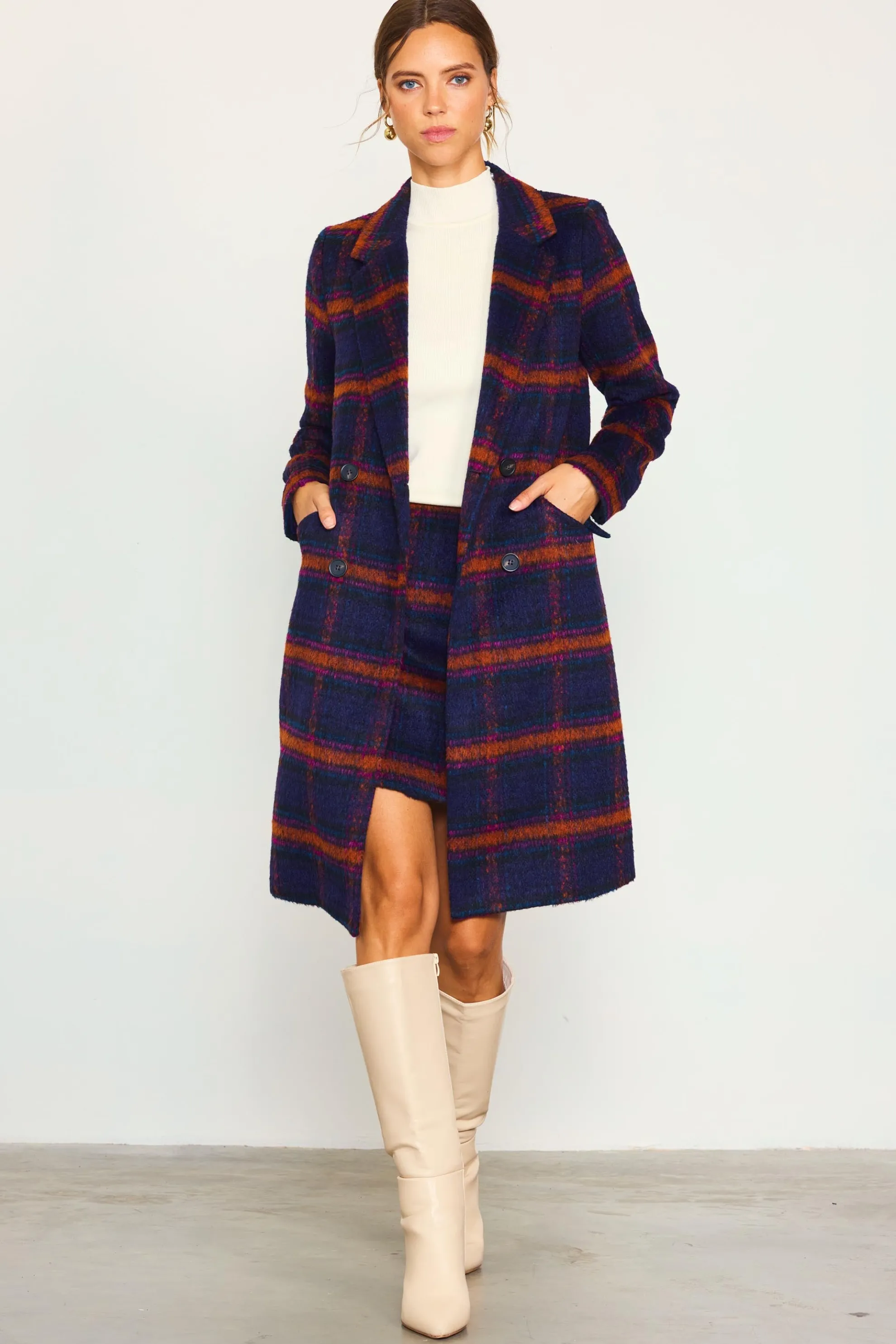 Plaid Front Slit Mini Skirt