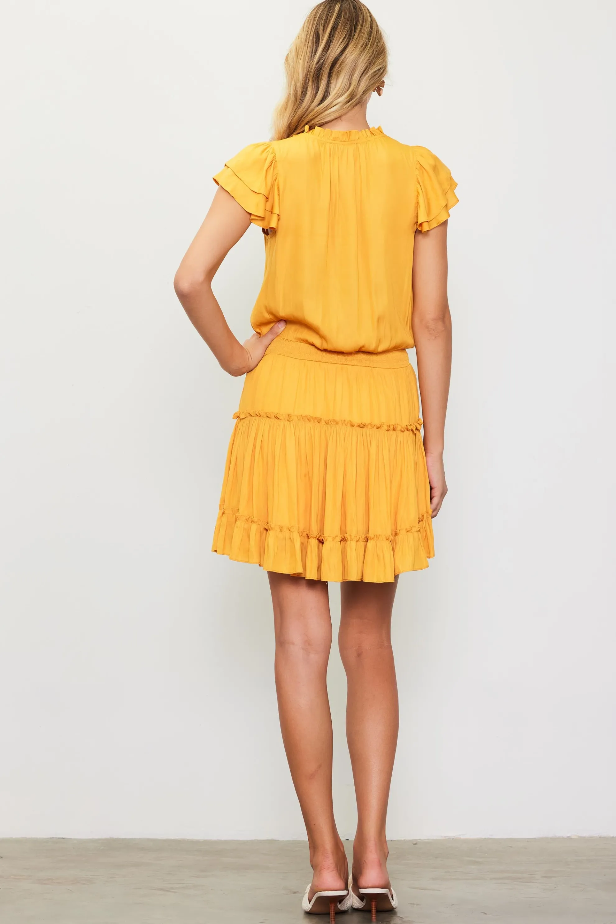 Satin Ruffled Sleeve Mini Dress