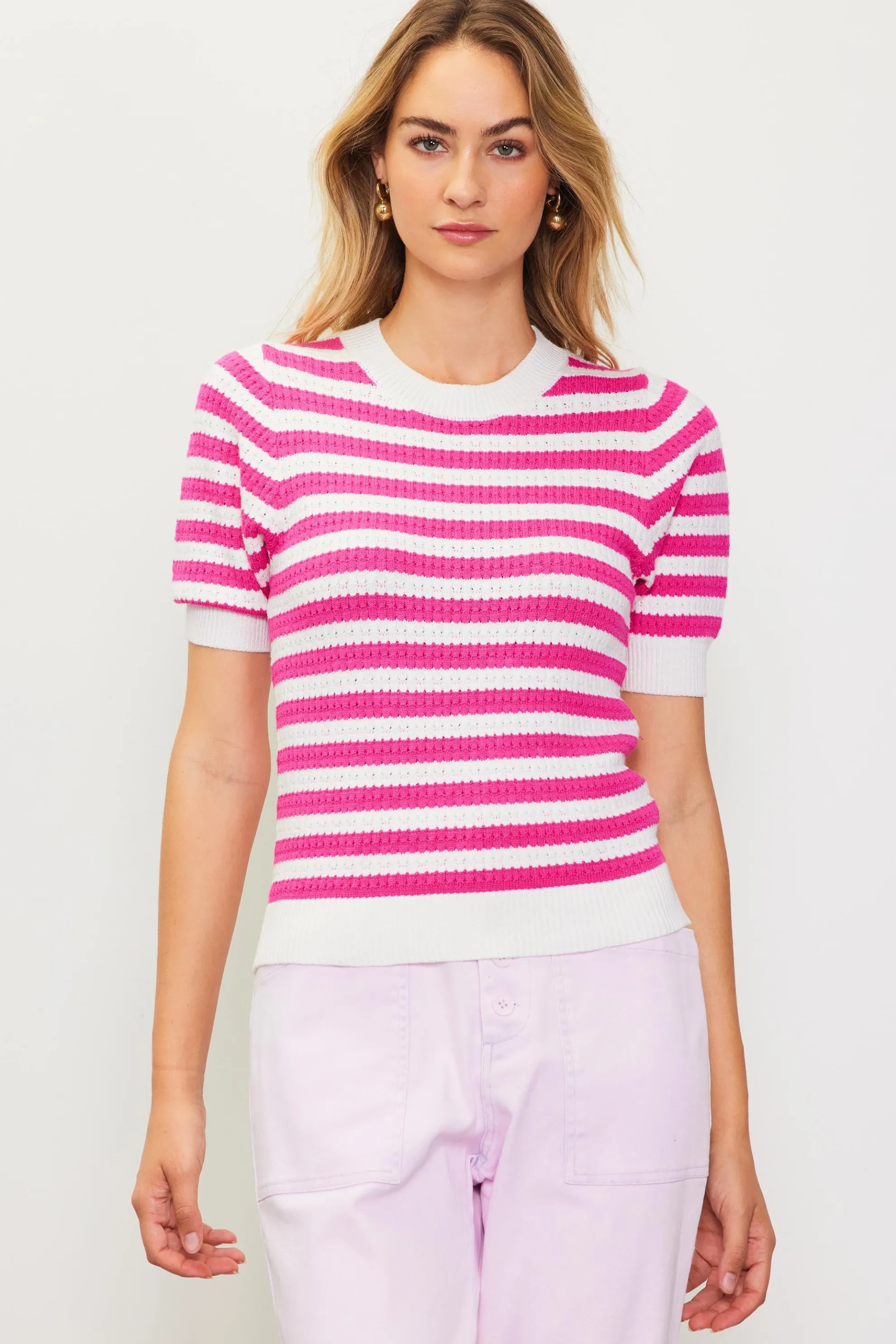 Short Sleeve Knit Stripe Sweater