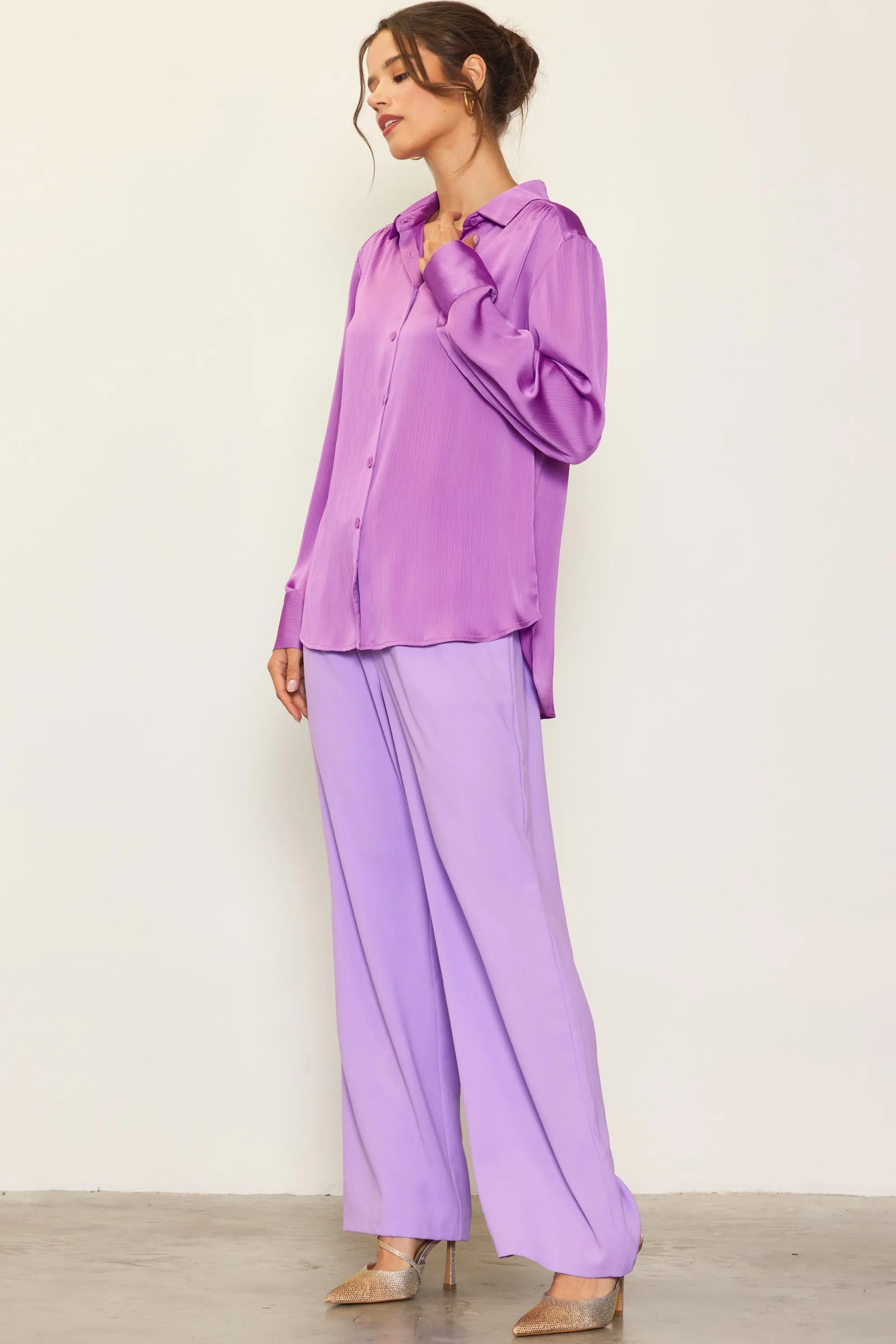 Recycled Crinkle Satin Buttondown