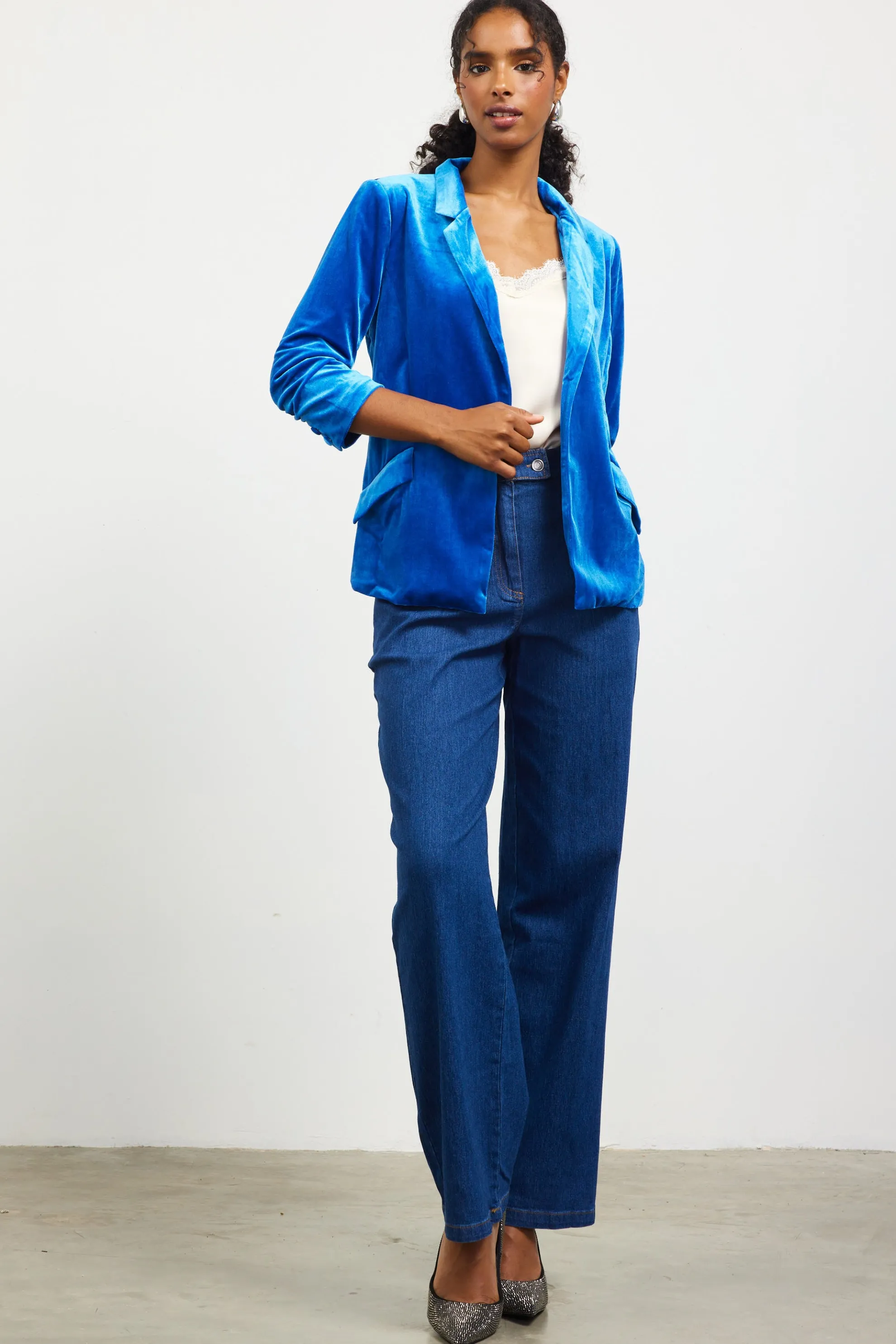 Ruched Velvet Blazer