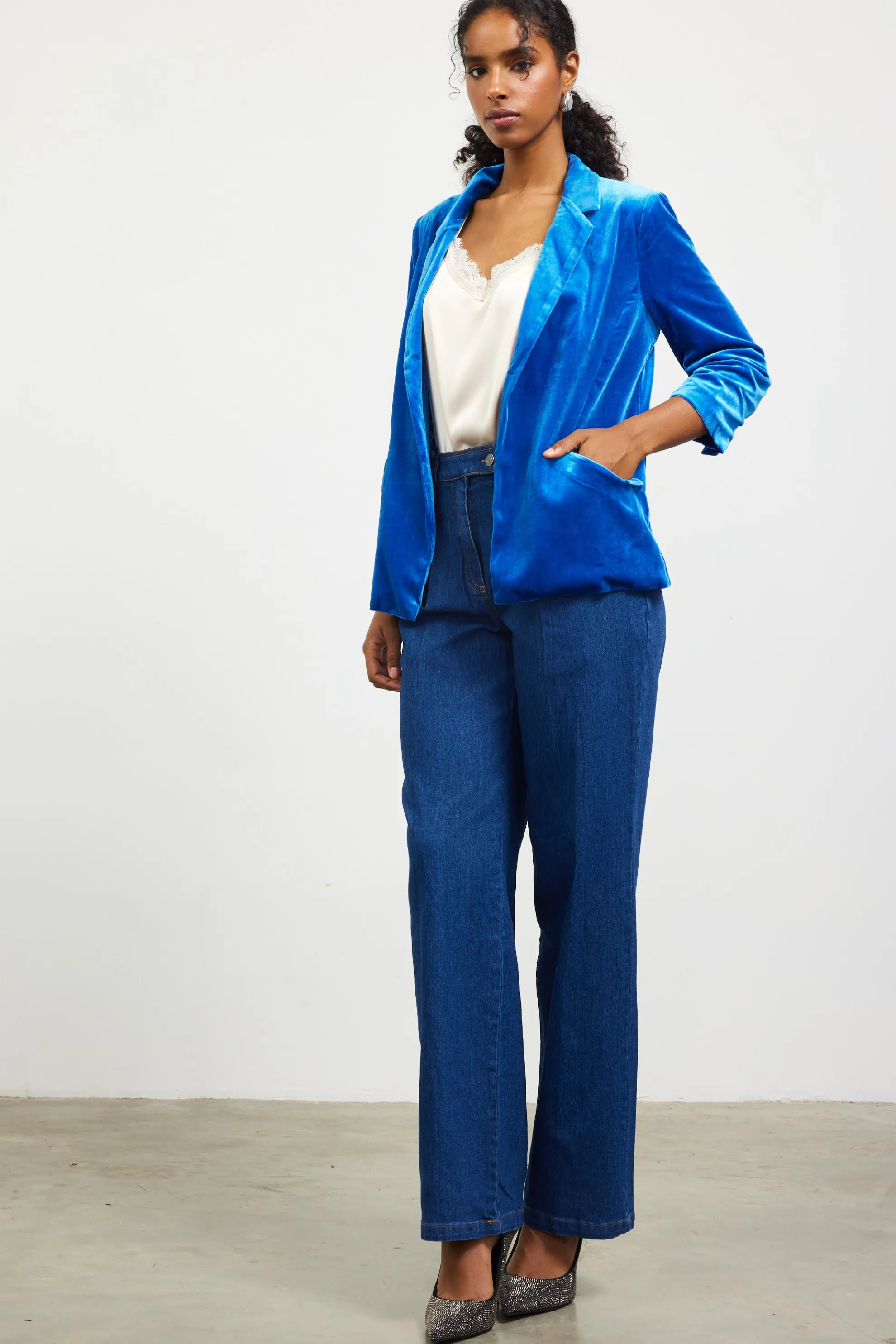 Ruched Velvet Blazer