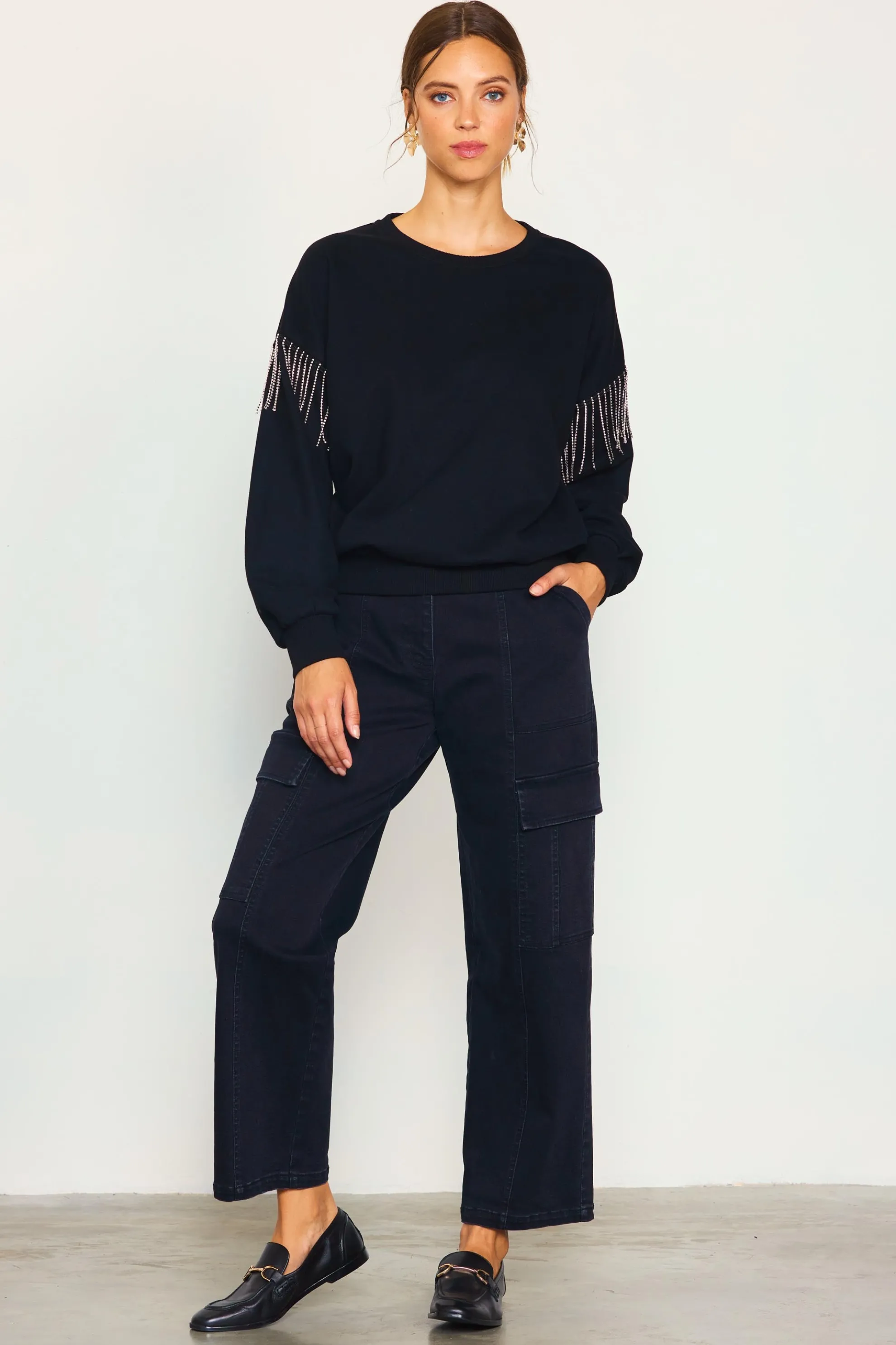 Rhinestone Sleeve Trim Sweatshirt