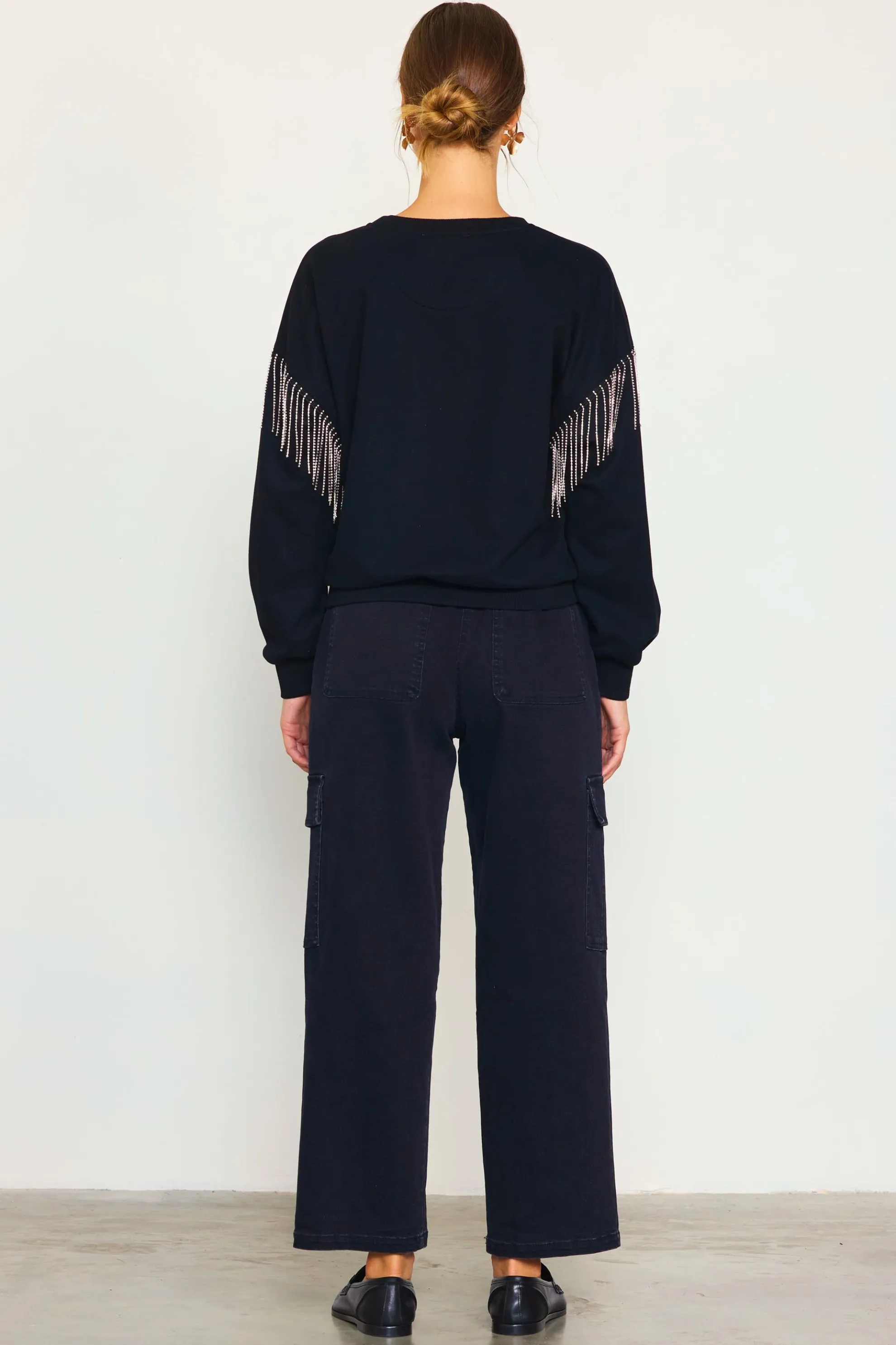 Rhinestone Sleeve Trim Sweatshirt