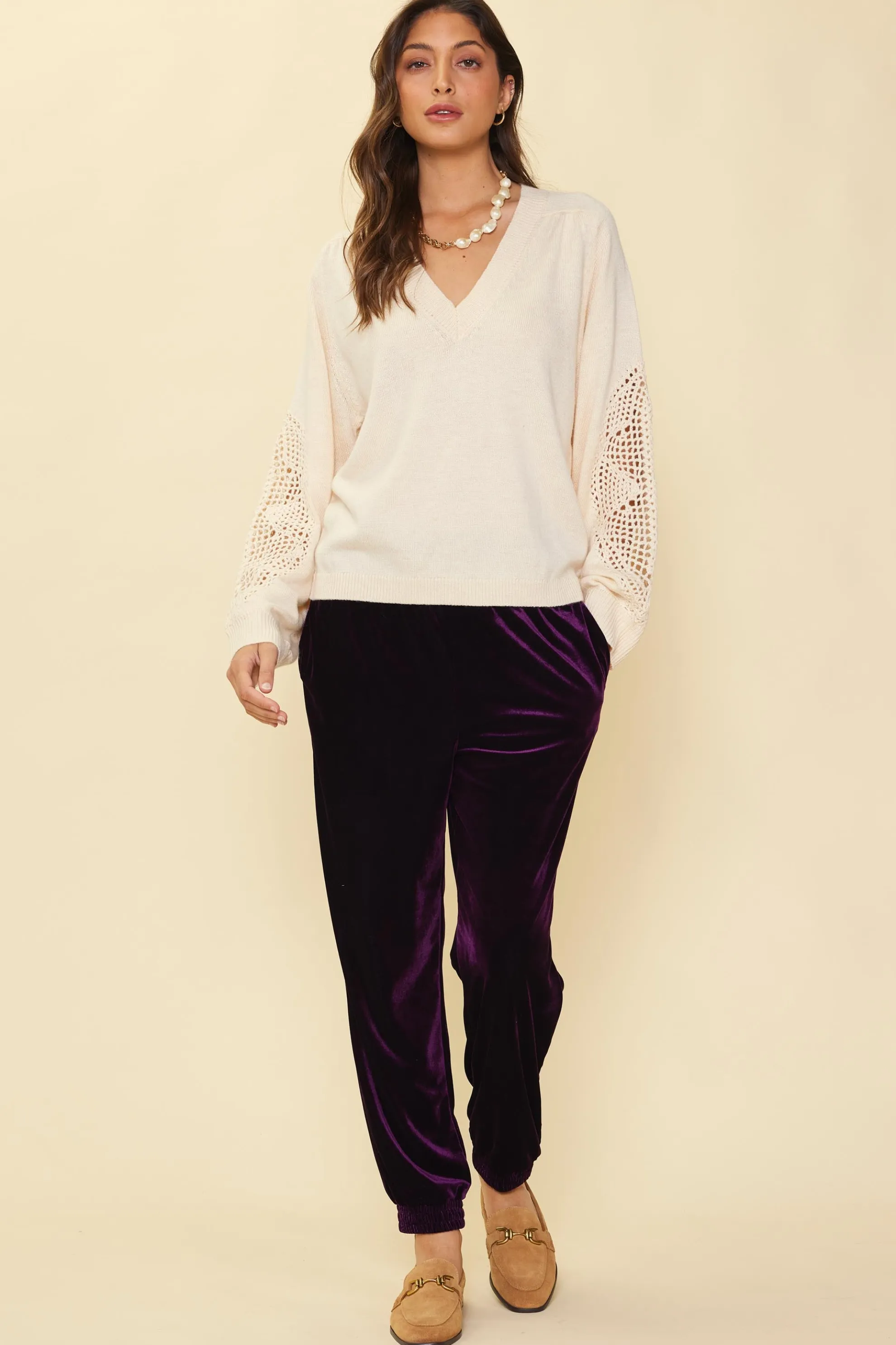 Crochet Sleeve Knit Sweater