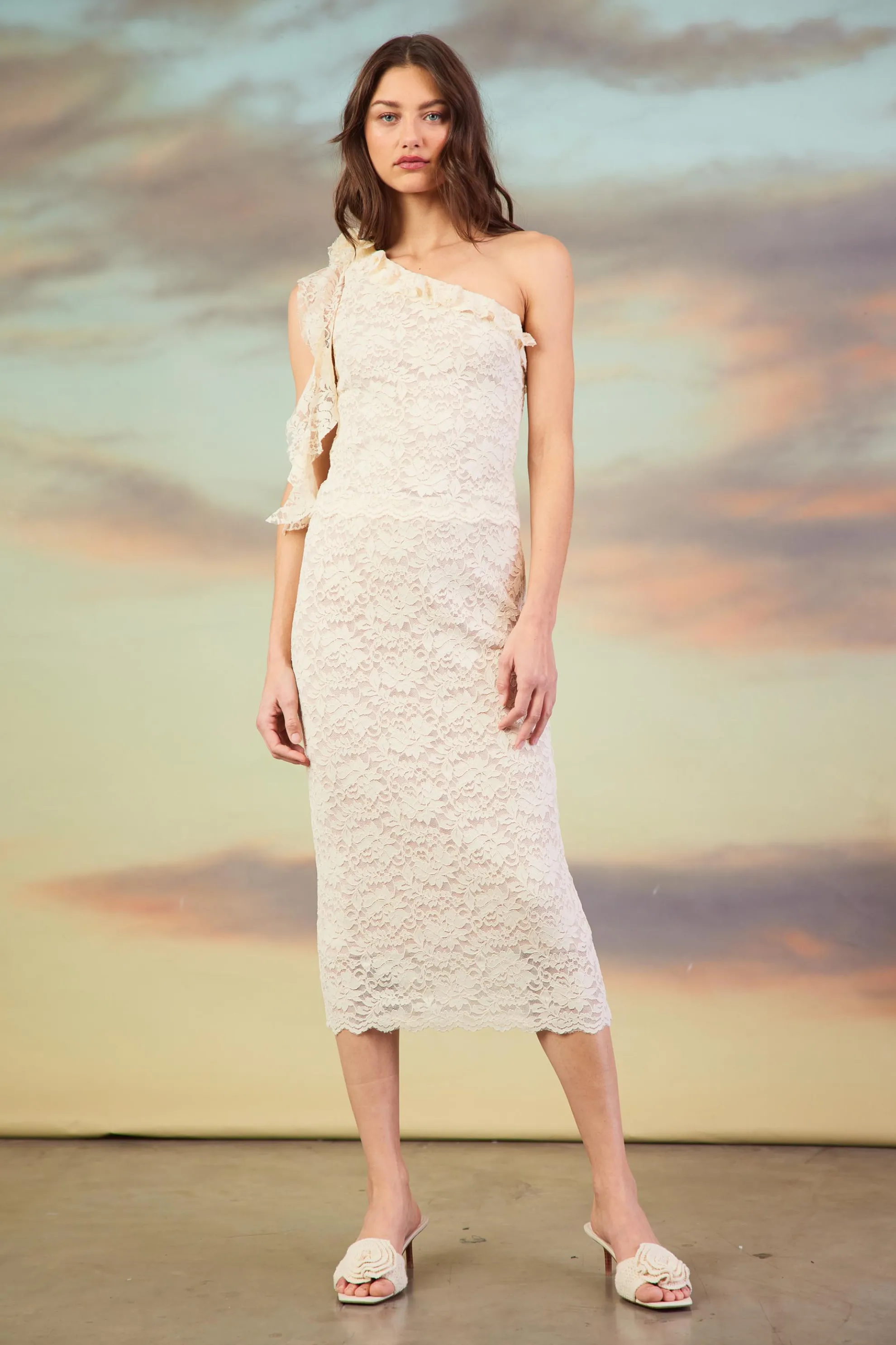 High Waisted Lace Midi Skirt