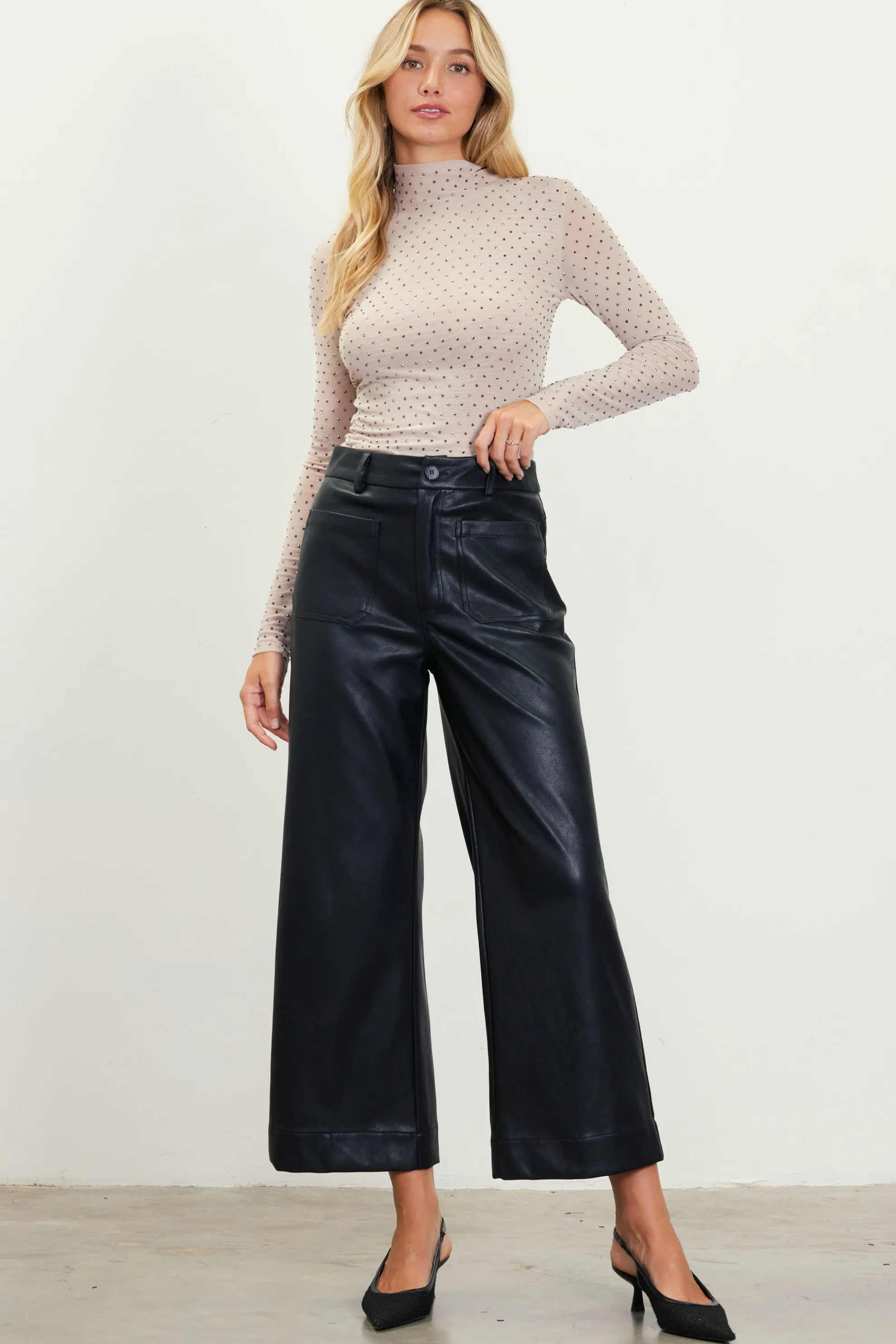 Faux Leather Wide Leg Pants